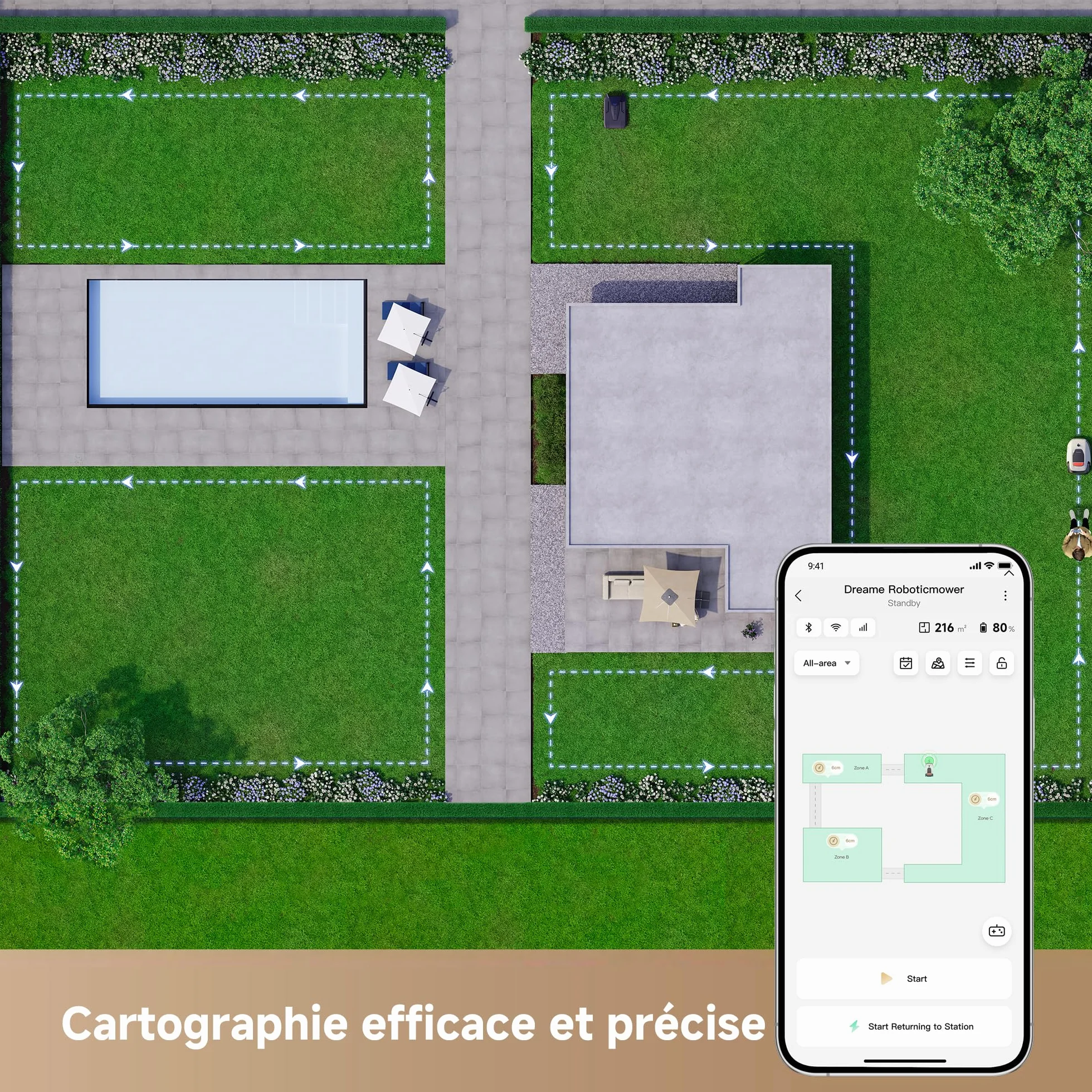 DREAME A1 Pro Robot Tondeuse sans Fil 360° 3D LiDAR 2000 m² Contrôle App