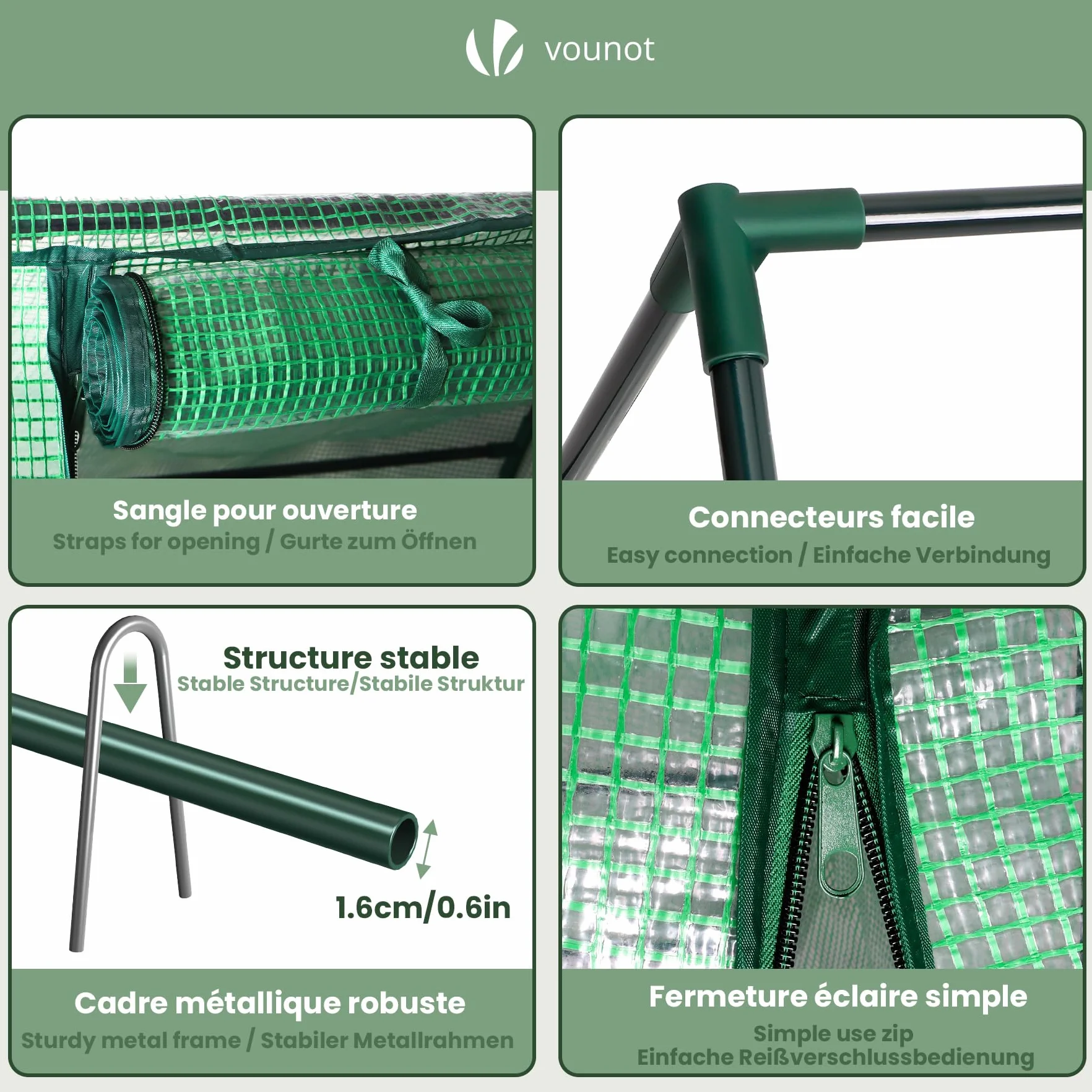 VOUNOT ® Mini Serre de Jardin à Toit Pointu avec 2 fenêtres avec Zip enroulables Bâche PE renforcée 135g/m2 pour semis Plantes Fleurs légumes 180x90x90cm Vert
