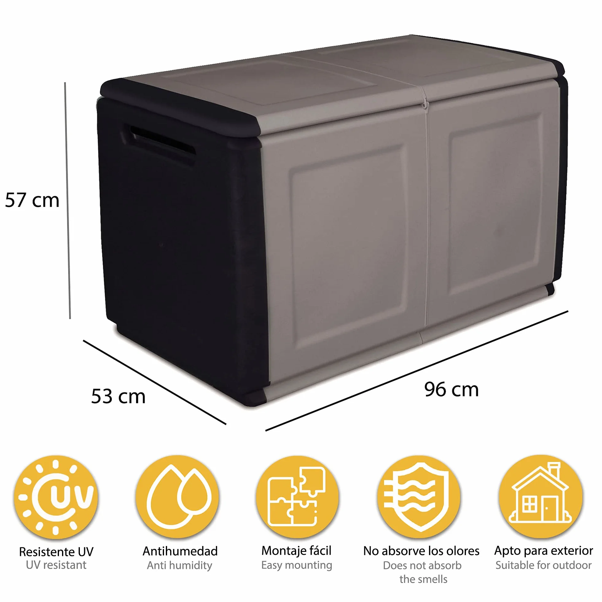 Coffre de rangement 230L Gris Noir 96x53xH57cm Jardin Extérieur