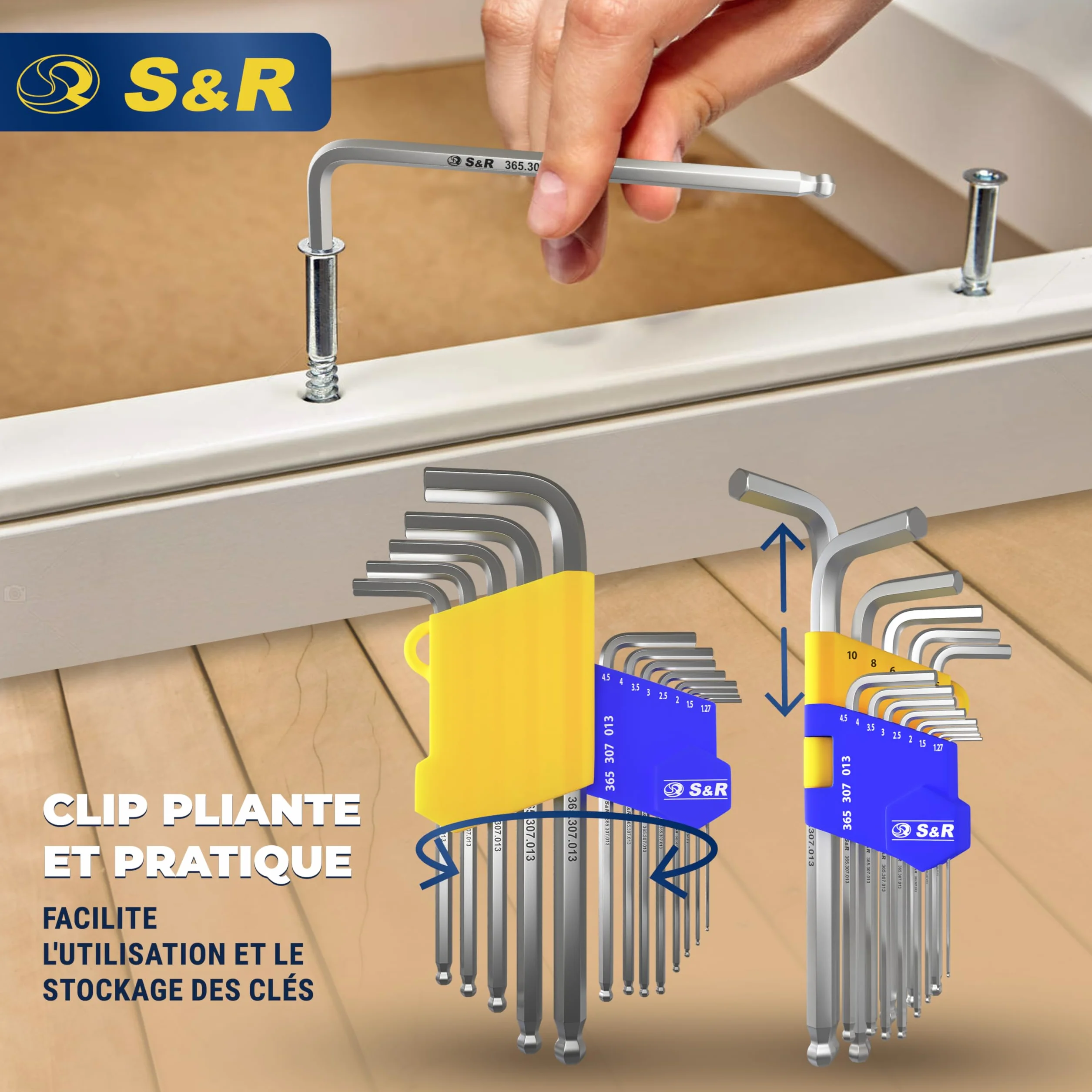 S&R Cle Allen Jeu de Clés Allen Longues Btr Six Pans mâle 13 pcs 1,27-10 mm Clés Hexagonale