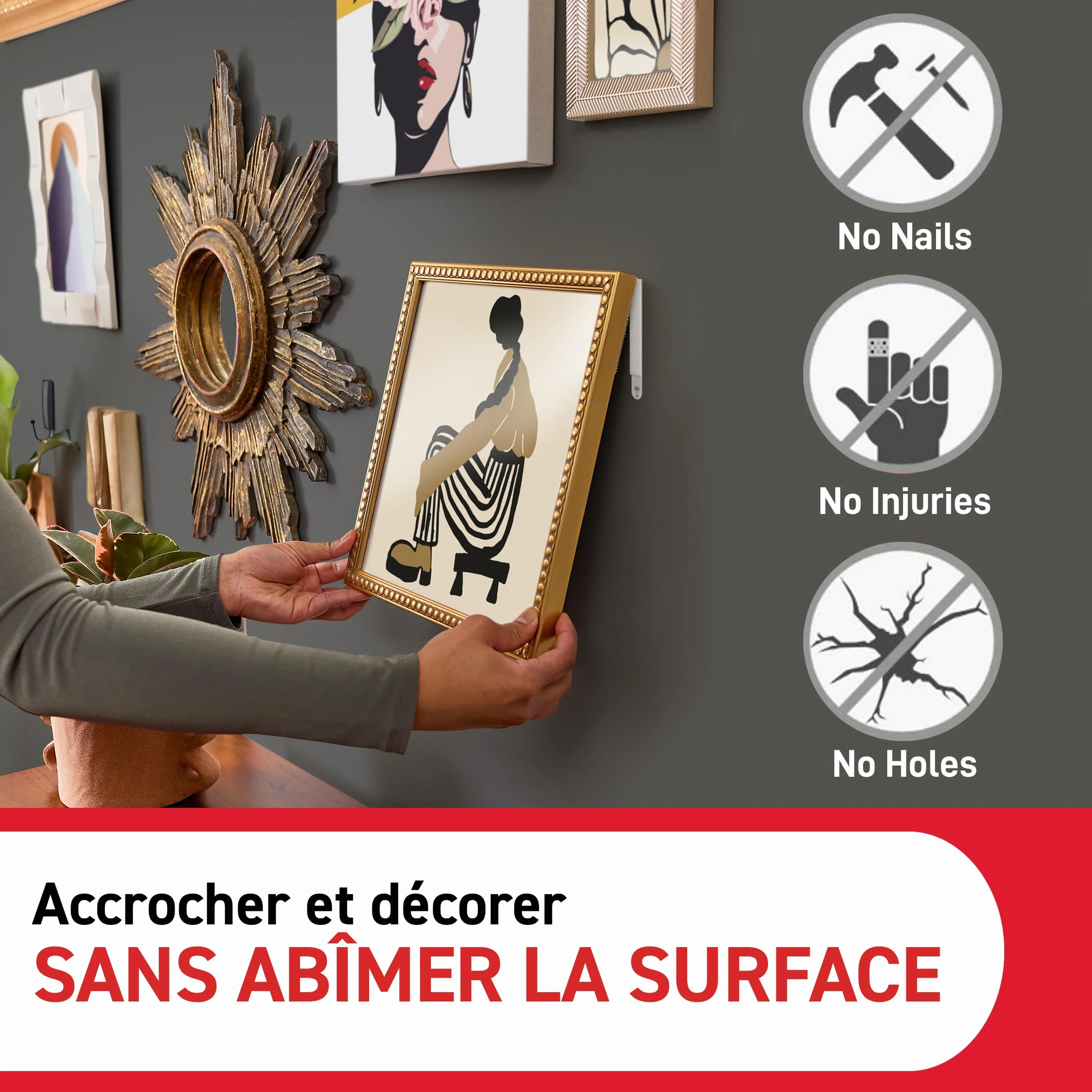 Command Languettes Accroches Tableaux Cadres Fins, Blanc, 14 Paires (28 Languettes) - Fixation sans Dommage