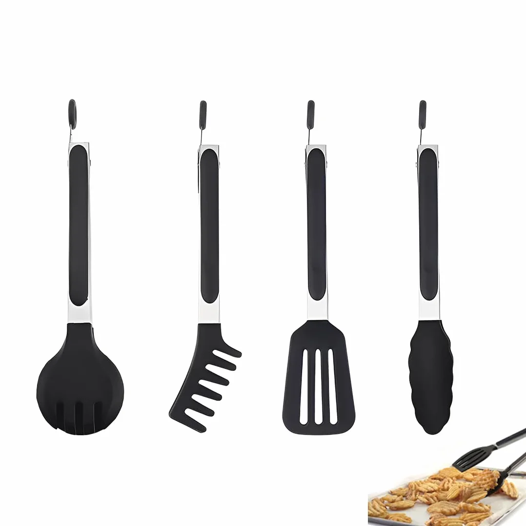 4 Pièces 26 cm Pince Cuisine Inox en Acier Inoxydable, Silicone Alimentaire Sans BPA Avec Pince de Cuisine Anti-Brûlure et Antidérapante, Lavable en Machine