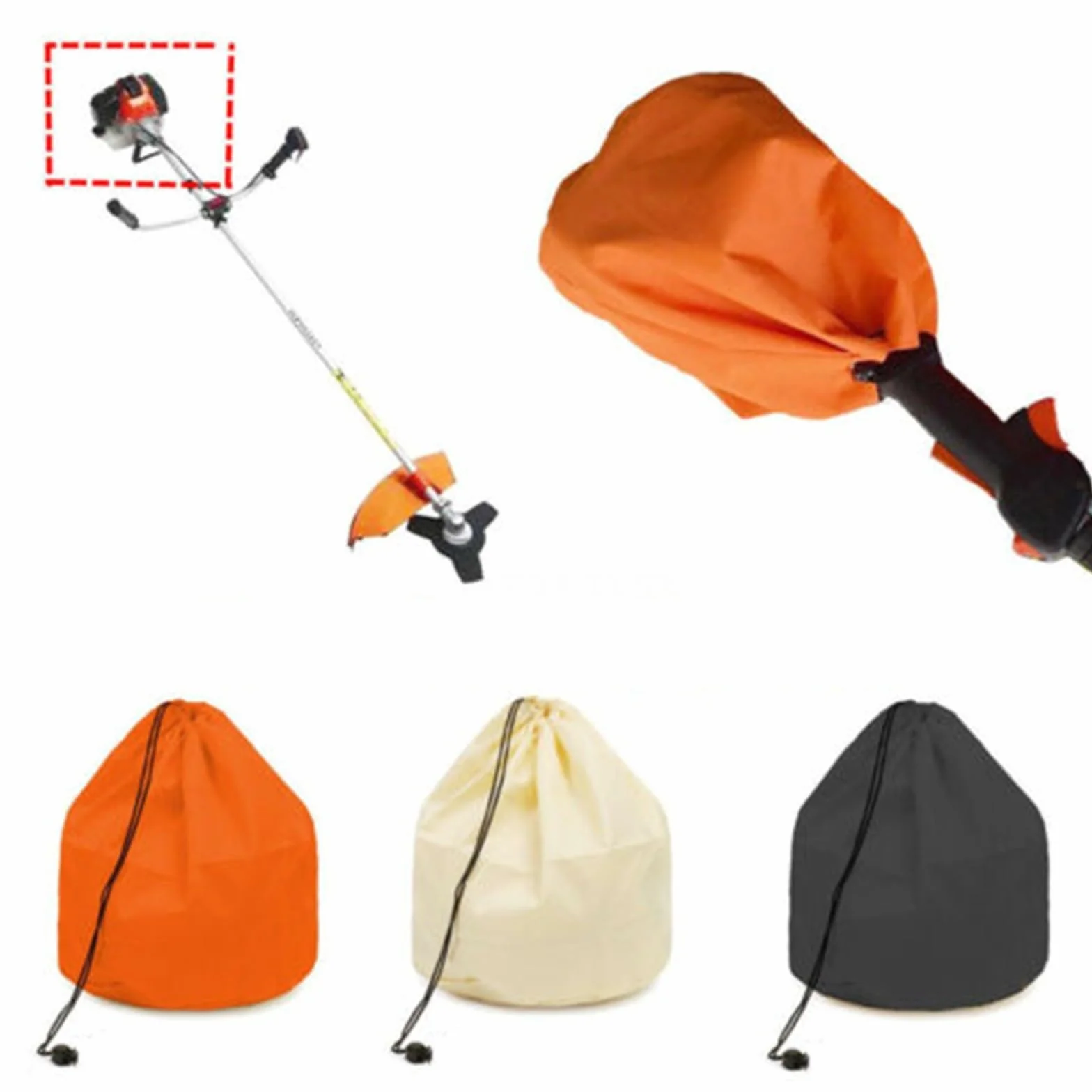 Housse de moteur pour débroussailleuse, 1 pièce pour tondeuse à gazon, anti-poussière, étanche, sac d'accessoires (orange)