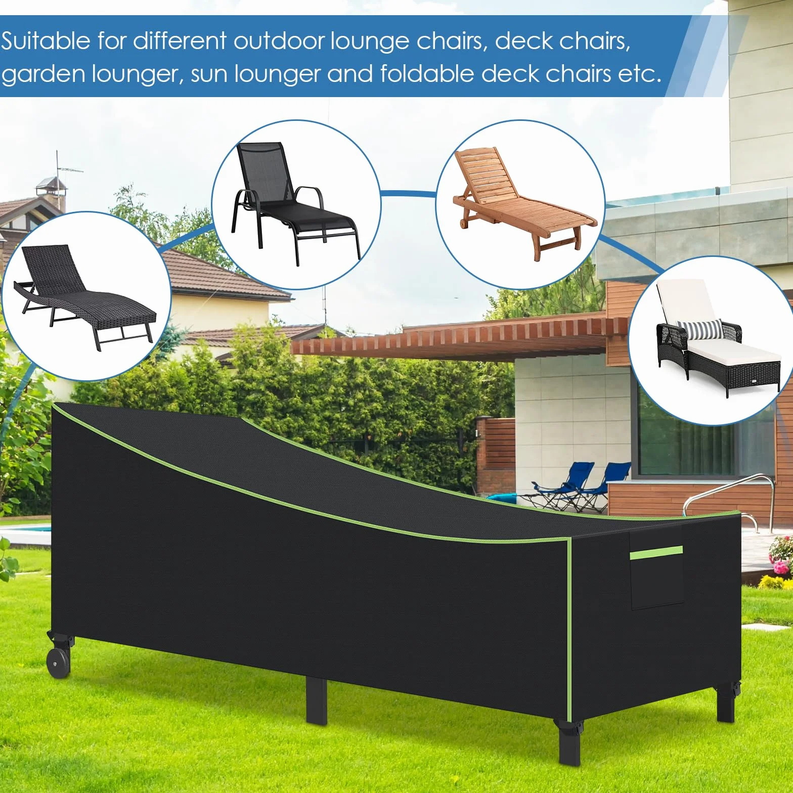 Housses de protection pour chaise longue GARPROVM Lot de 2 200x75x40/70 cm Oxford 210D imperméable