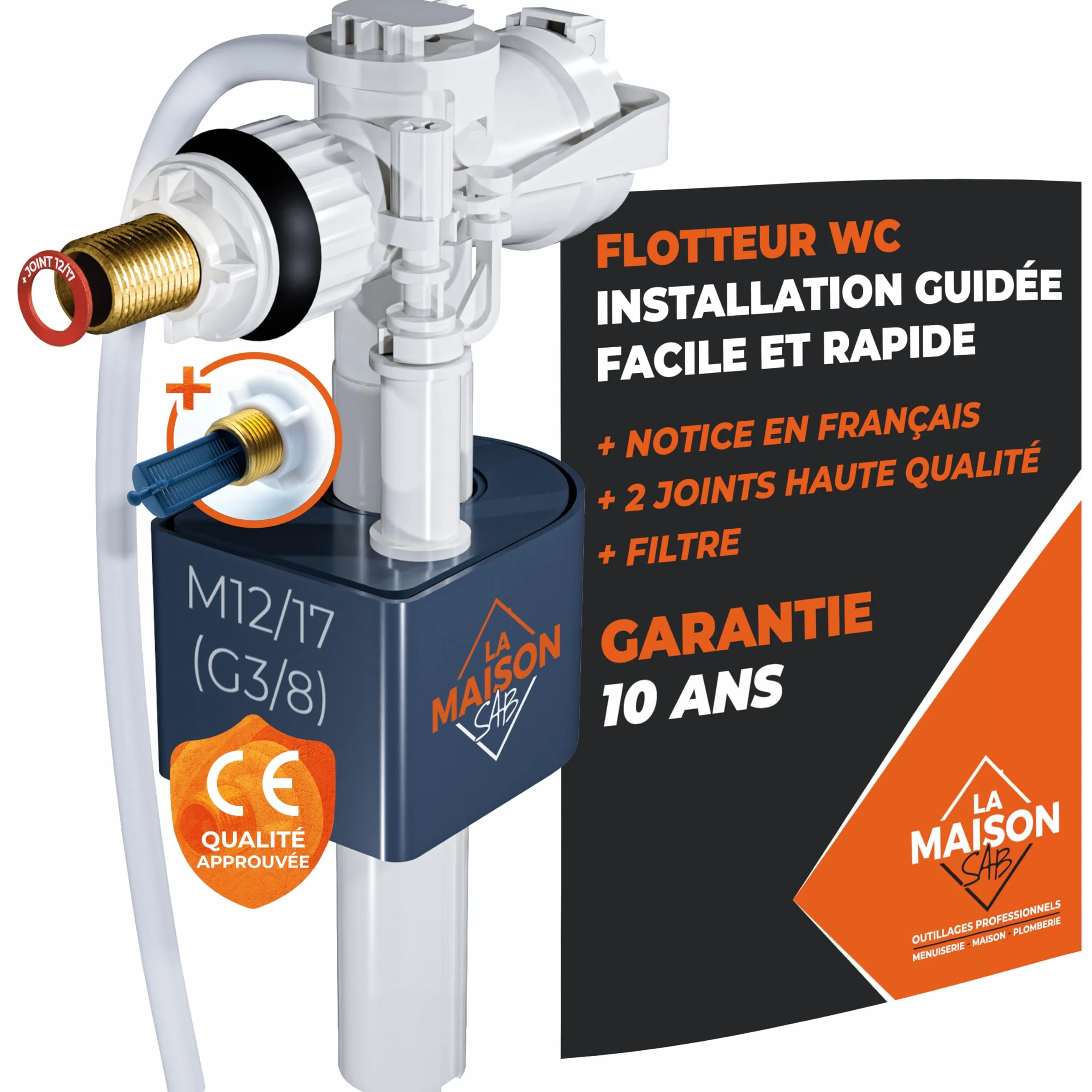 Flotteur WC Durable Robinet à Mécanisme Horizontal pour Toilette avec Joint et Filtre Garantie 10 ans