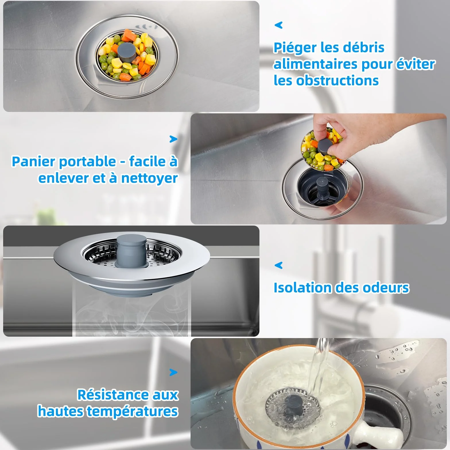 Hibbent Bouchon Evier Cuisine ABS avec Filtre INOX Anti-Blocage pour Évier Profondeur >22mm