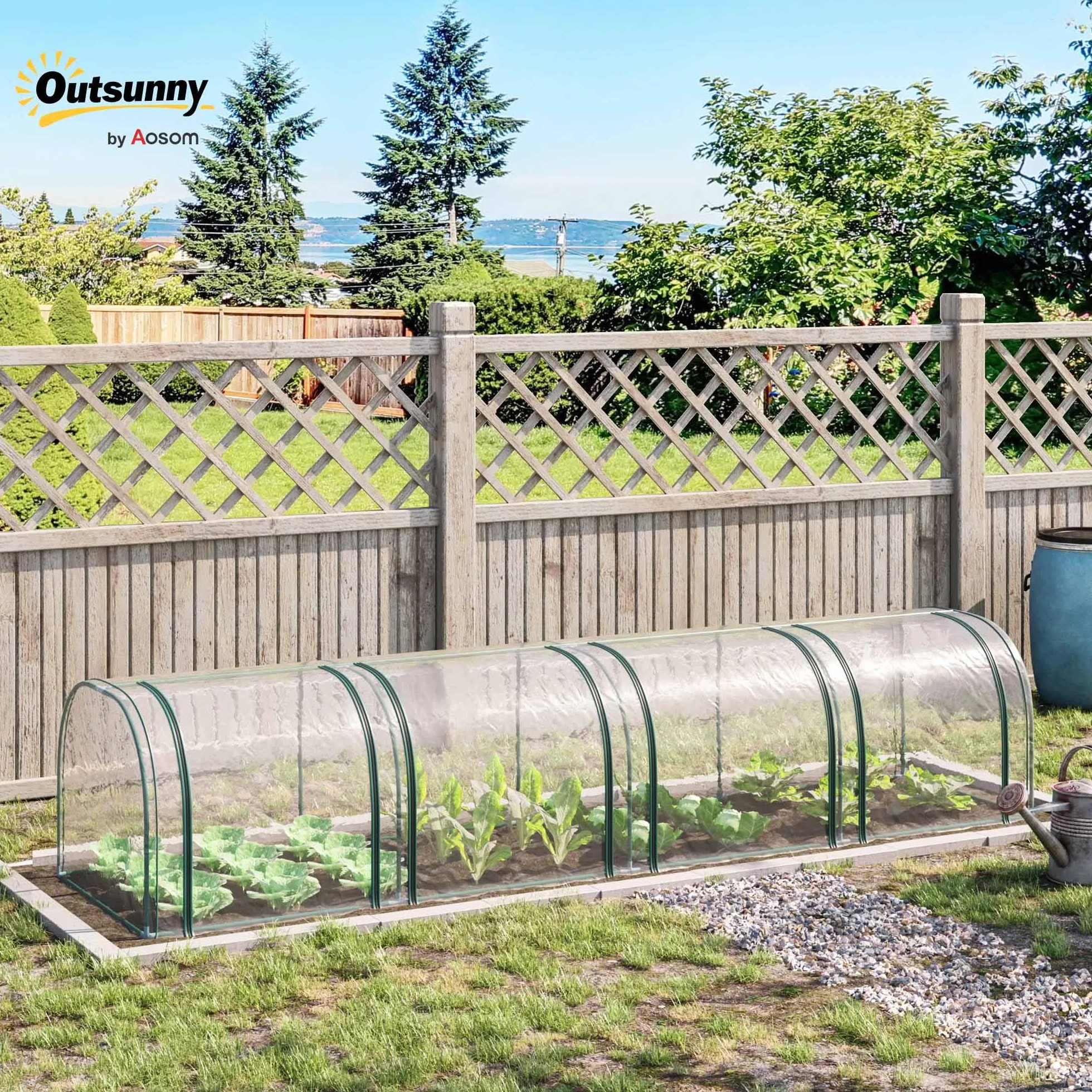 Outsunny Mini Serre de Jardin, Mini Serre Tunnel, Serre à Tomates 3,95L x 1l x 0,8H m, Acier, PVC Haute Densité Anti-UV, 4 Fenêtres avec Zip Enroulables, Vert et Transparent