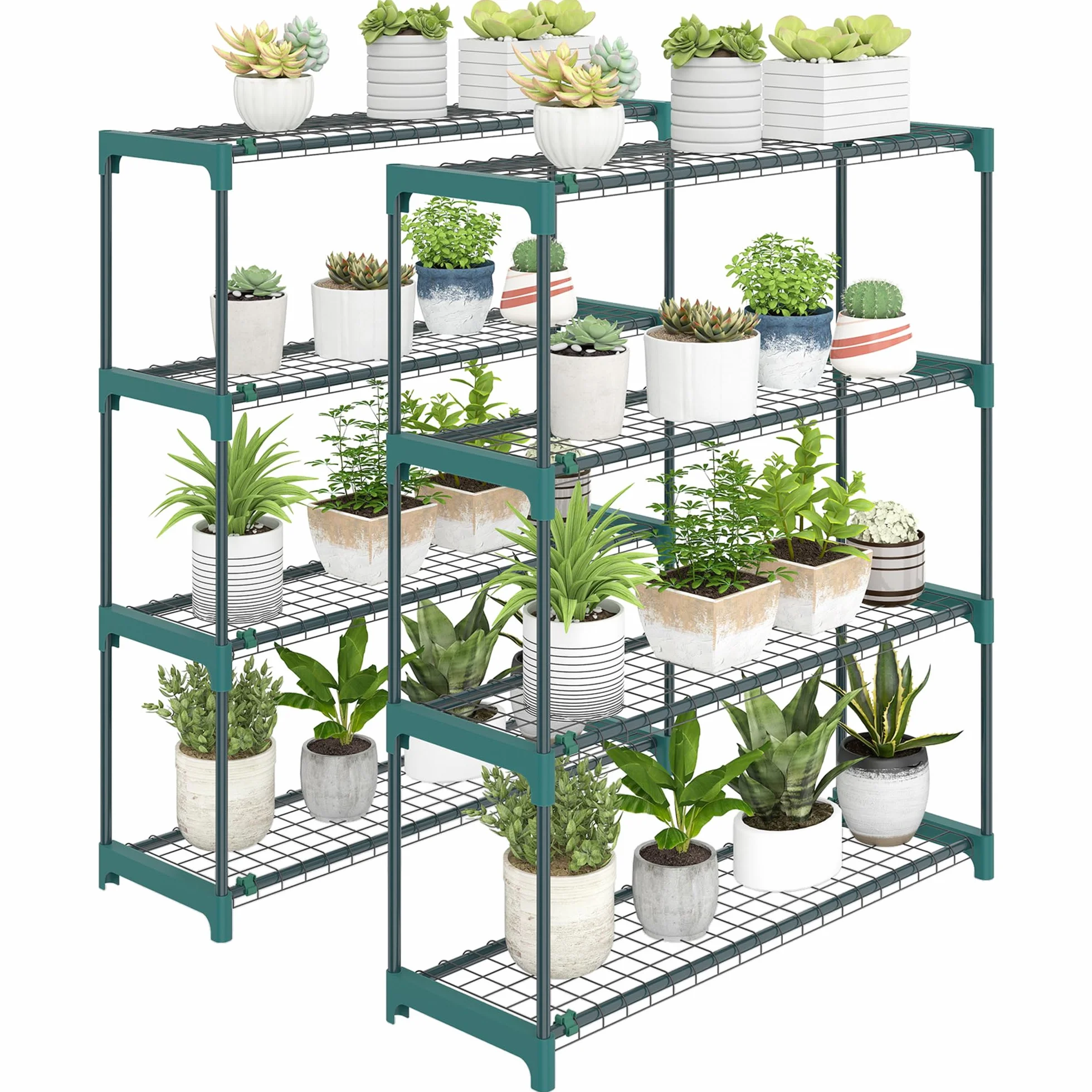 Outsunny Étagères à Plantes 4 Niveaux 90 x 28 x 104 cm Vert Lot de 2 Métal Intérieur Extérieur