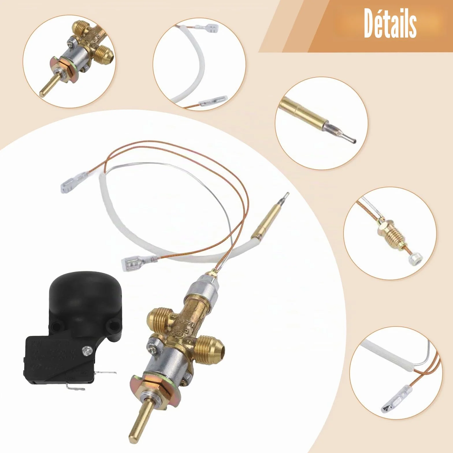 Kit de réparation de sécurité pour chauffage de terrasse à gaz, ensemble de pièces de rechange pour système de chauffage extérieur, avec soupape de commande, interrupteurs d'inclinaison, thermocouples