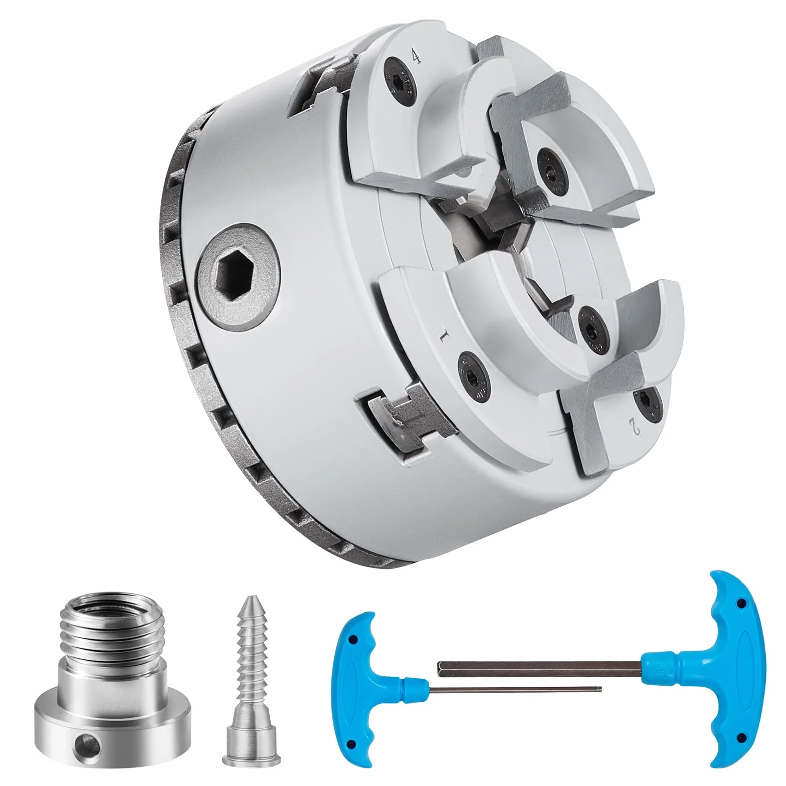 Mandrin Tour à Bois VEVOR φ 96 mm 4 Mâchoires KP96 à Centrage Automatique avec Clé en T