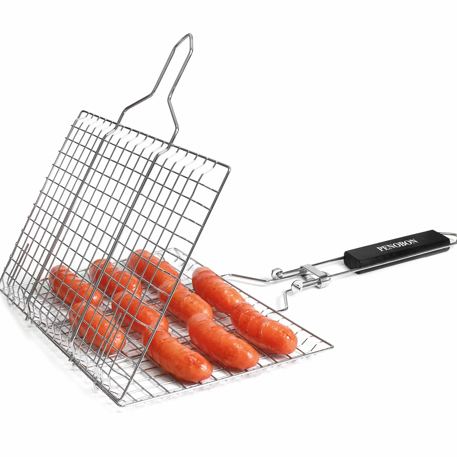 Panier Grille Barbecue Pliable Acier Inoxydable Cuisson Poissons Légumes Crevettes Poignée Amovible Brosse Badigeonner Sac Rangement