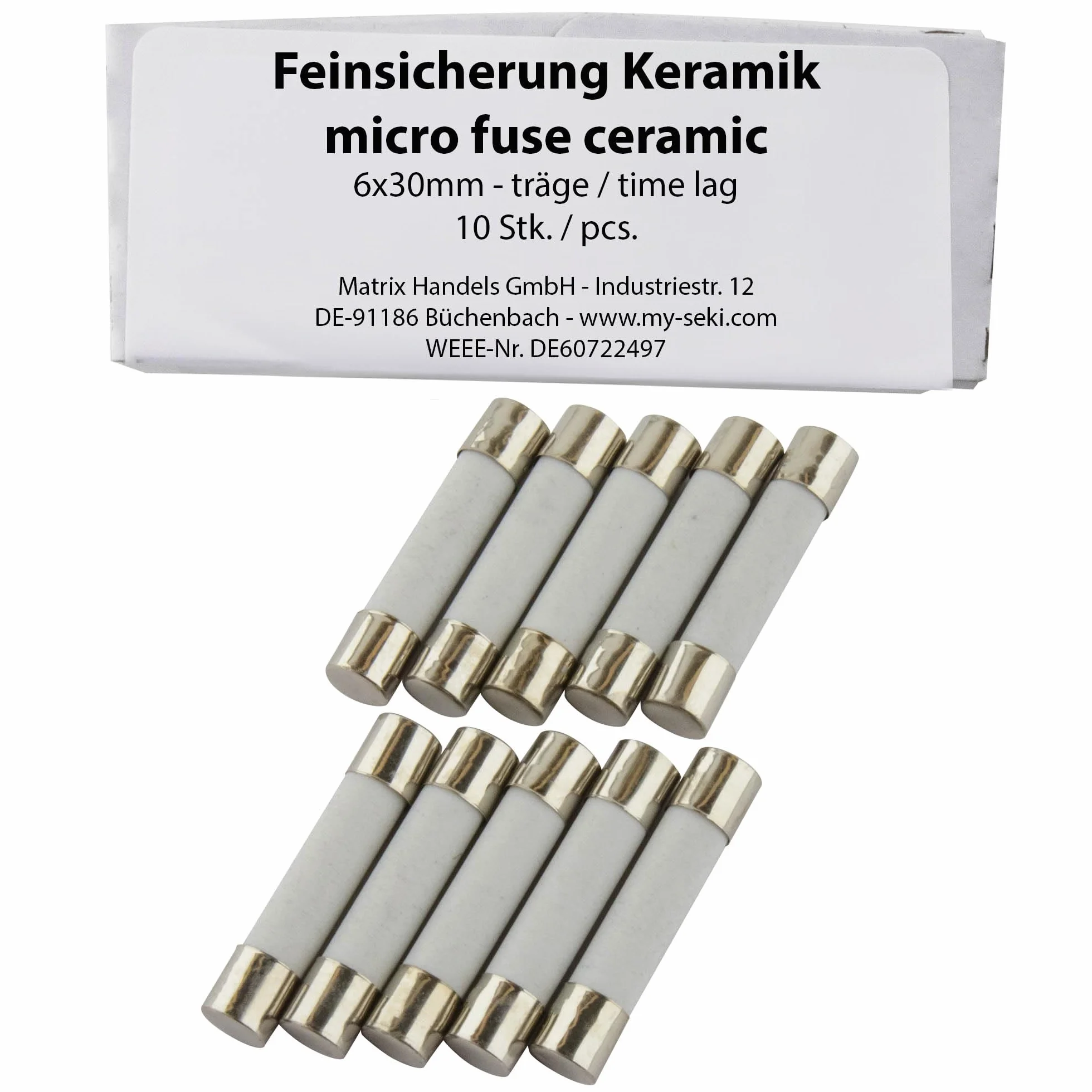 SeKi Lot de 10 fusibles en céramique 10 A 6 x 30 mm 250 V