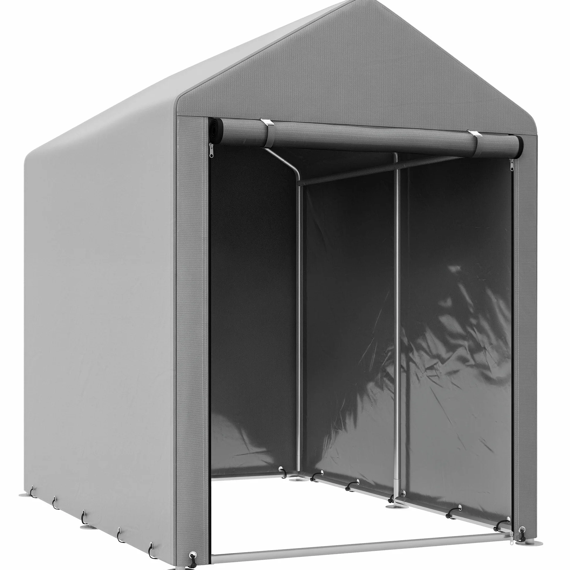 Outsunny Garage Moto extérieur avec entrée zippée, Tente Garage pour vélos et Outils en métal galvanisé et Tissu PE, 120x179x165 cm, Gris Clair