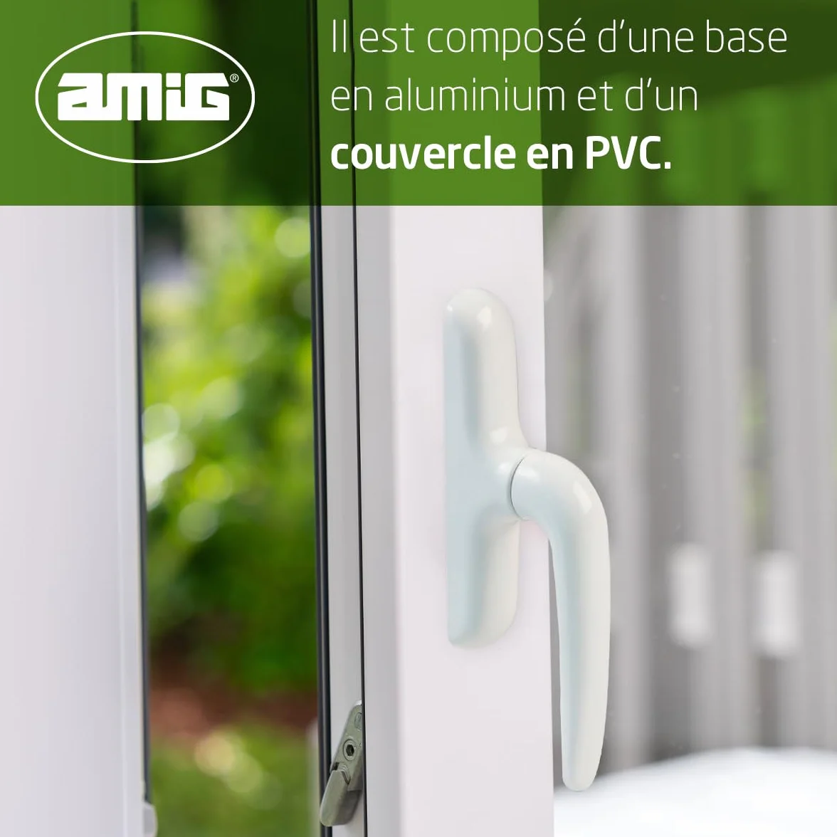 Amig Poignée pour fenêtres ouvrantes latérales aluminium PVC blanche 172 x 27 x 59 mm
