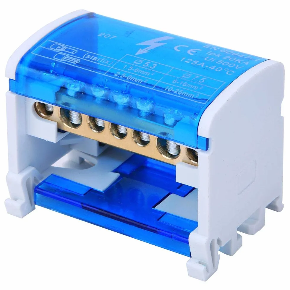 Boîte de jonction Rail Din monophasé 2 niveaux cache-poussière transparent 207