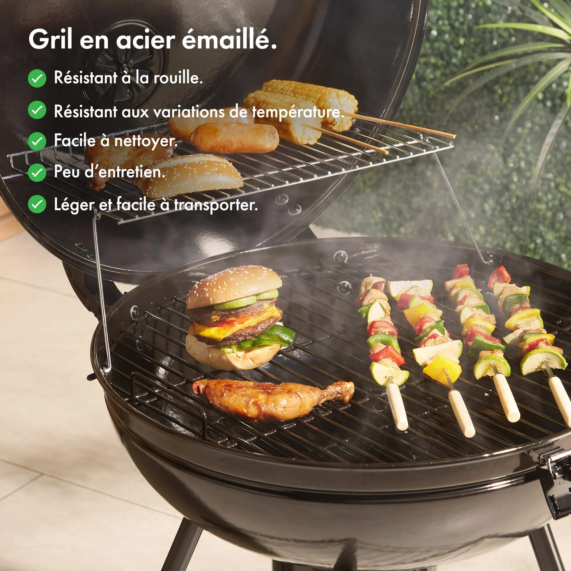 VonHaus Barbecue au Charbon 22.5" – Barbecue Portable avec Grille de Maintien au Chaud, Thermomètre, Étagère, Roues, Couvercle Verrouillable, Bac à Cendres et Grande Grille pour Viande et Légumes
