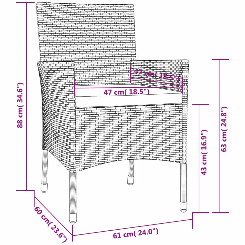 vidaXL 4X Chaises de Jardin avec Coussins Fauteuils de Patio Chaises de Salle à Manger d'Extérieur Sièges de Terrasse Résine Tressée Noir