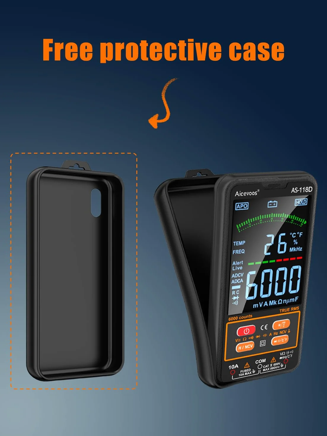 Multimetre Numerique intelligent TRMS AS-118D Voltmetre Ampèremètre Automatique Mesure Tension Courant Capacité Résistance