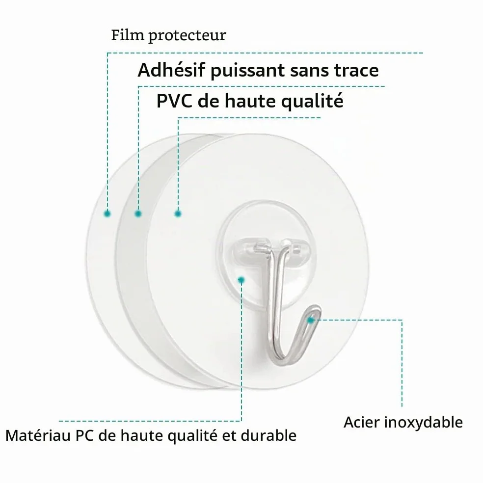 Crochet Adhésif Mural PaiLeWei 6 Pièces Imperméable Cuisine Salle de Bain