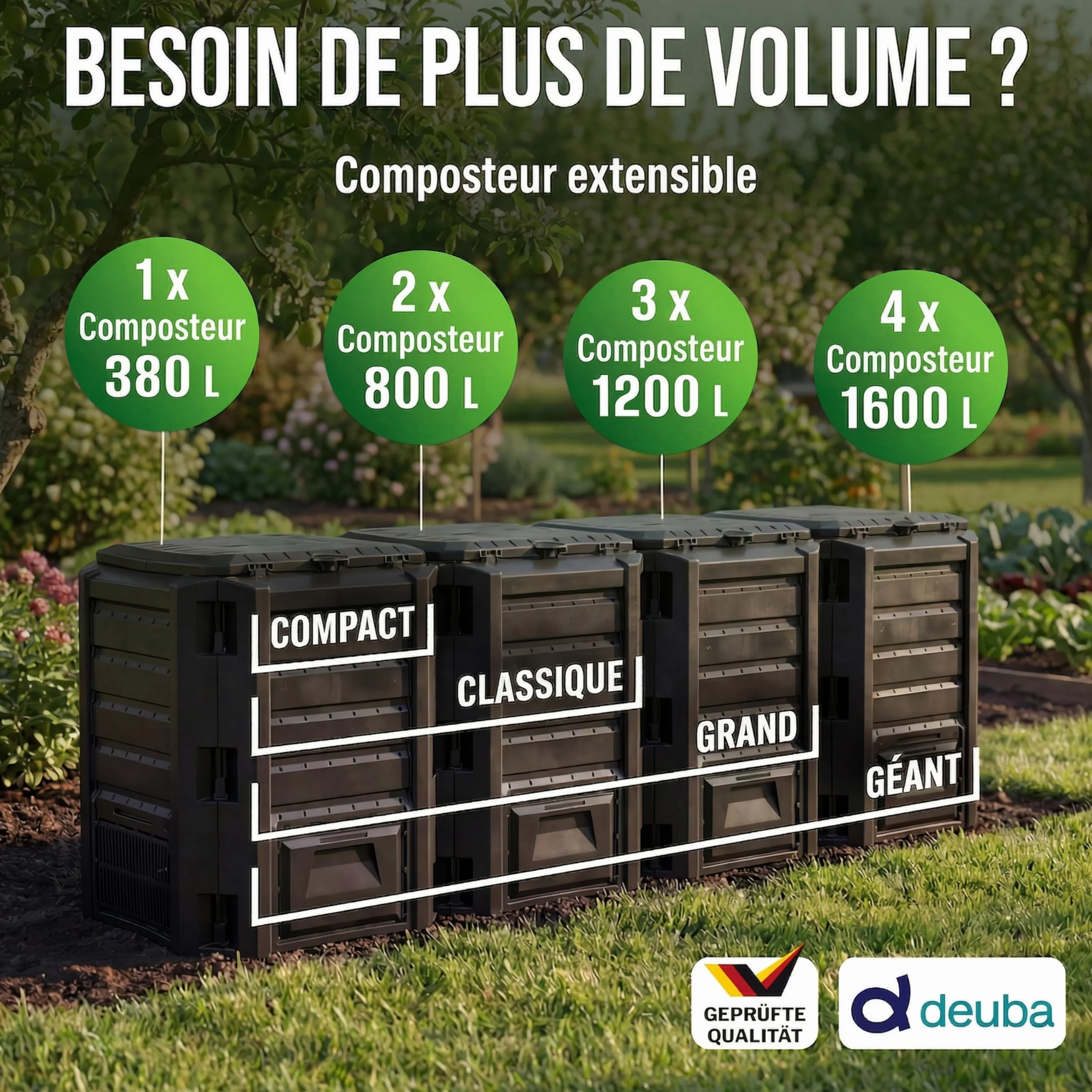 Composteur de Jardin 800 L Plastique Noir avec Couvercle et Trappe d'extraction