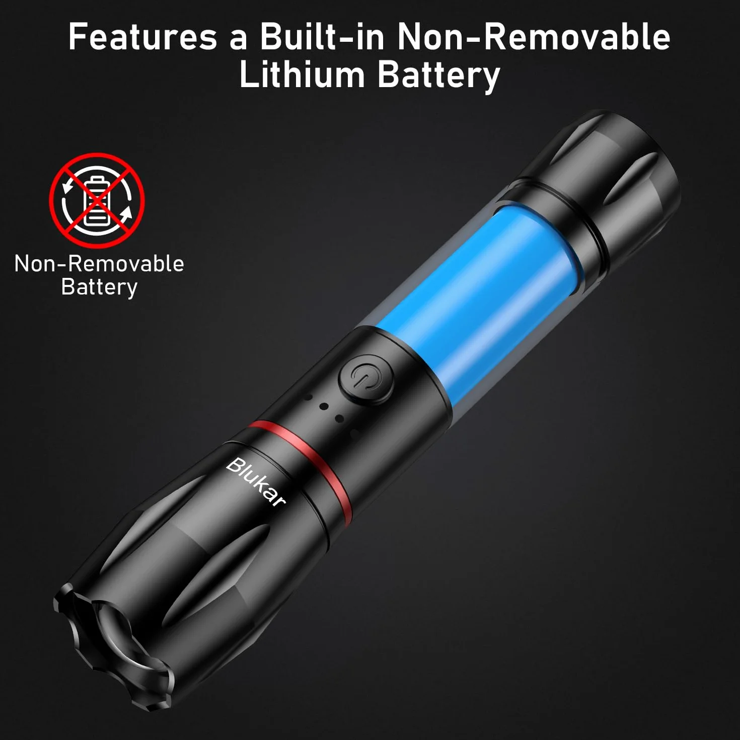 Blukar Lampe Torche LED Rechargeable 2000LM Ultra Puissante Aluminium IPX6 Étanche 5 Modes Zoomable Longue Durée Camping Randonnée Urgence