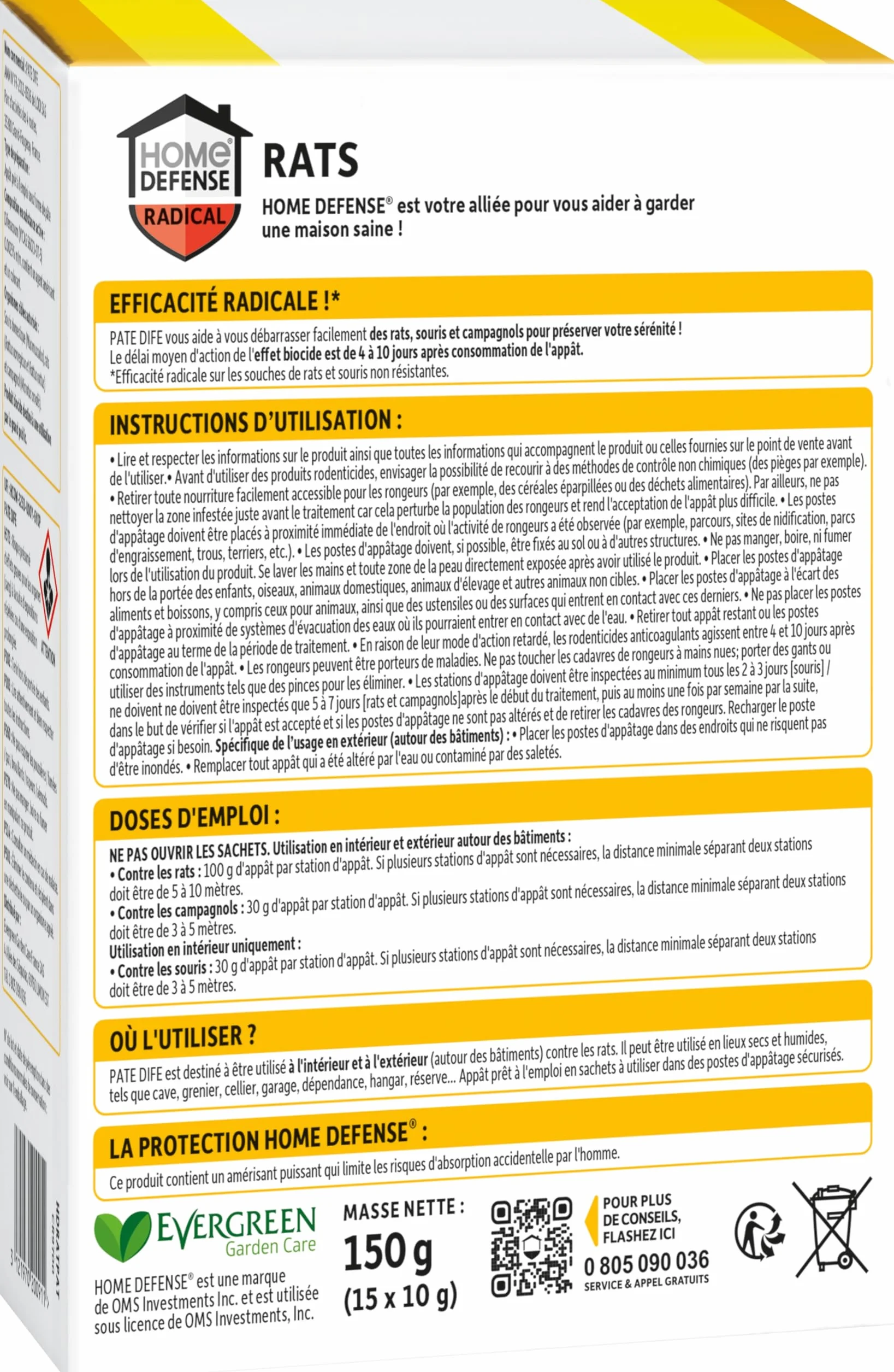 KB HOME DEFENSE RATPAT Pâtes Anti-Rats 150g - 15 pâtes prêtes à l'emploi - Action radicale - Actif dès la première Ingestion - pour lieux secs et humides