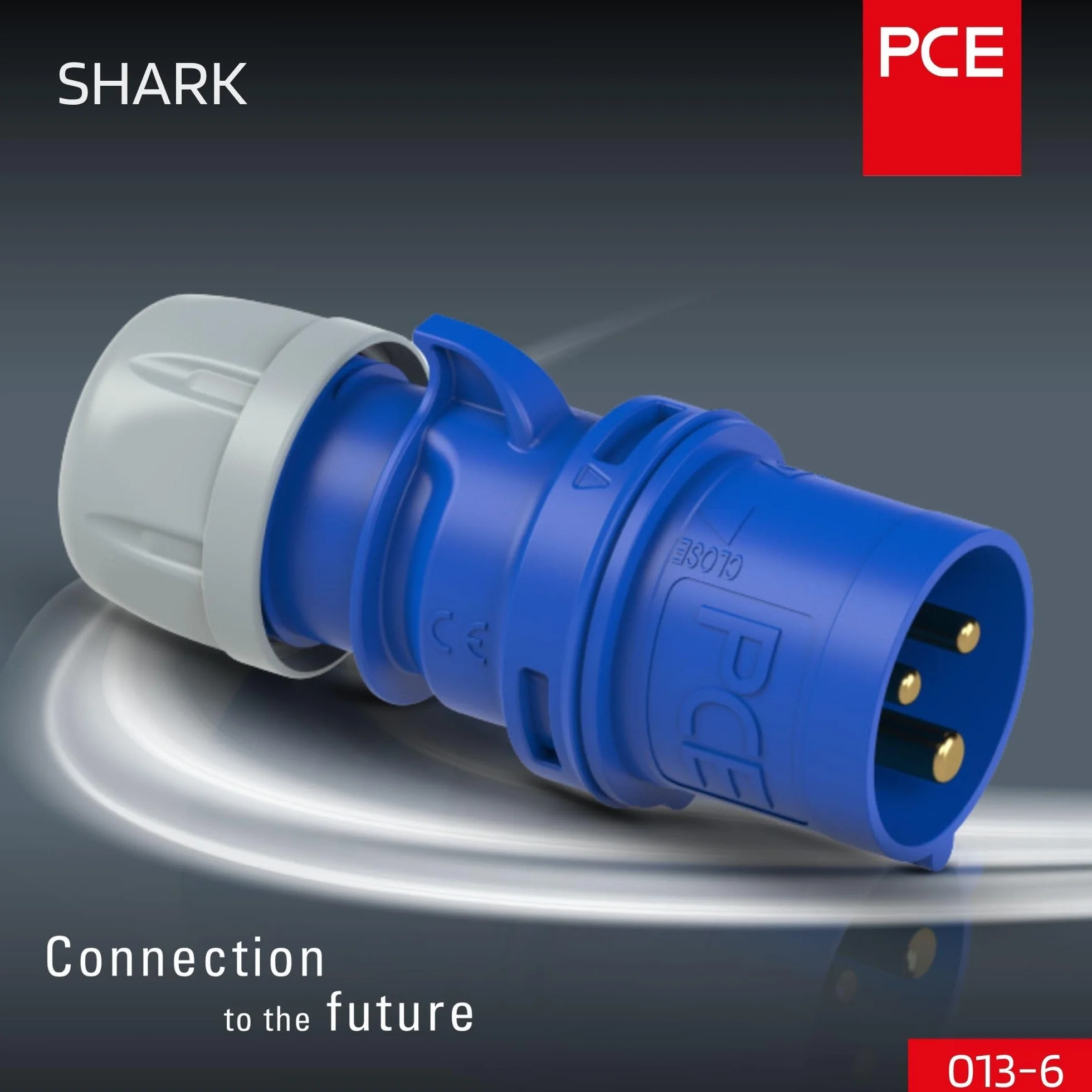 Shark PCE 013-6 Fiche CEE Bleue 16 A 3P 6H IP44/IP54 Boîtier Plastique PA6