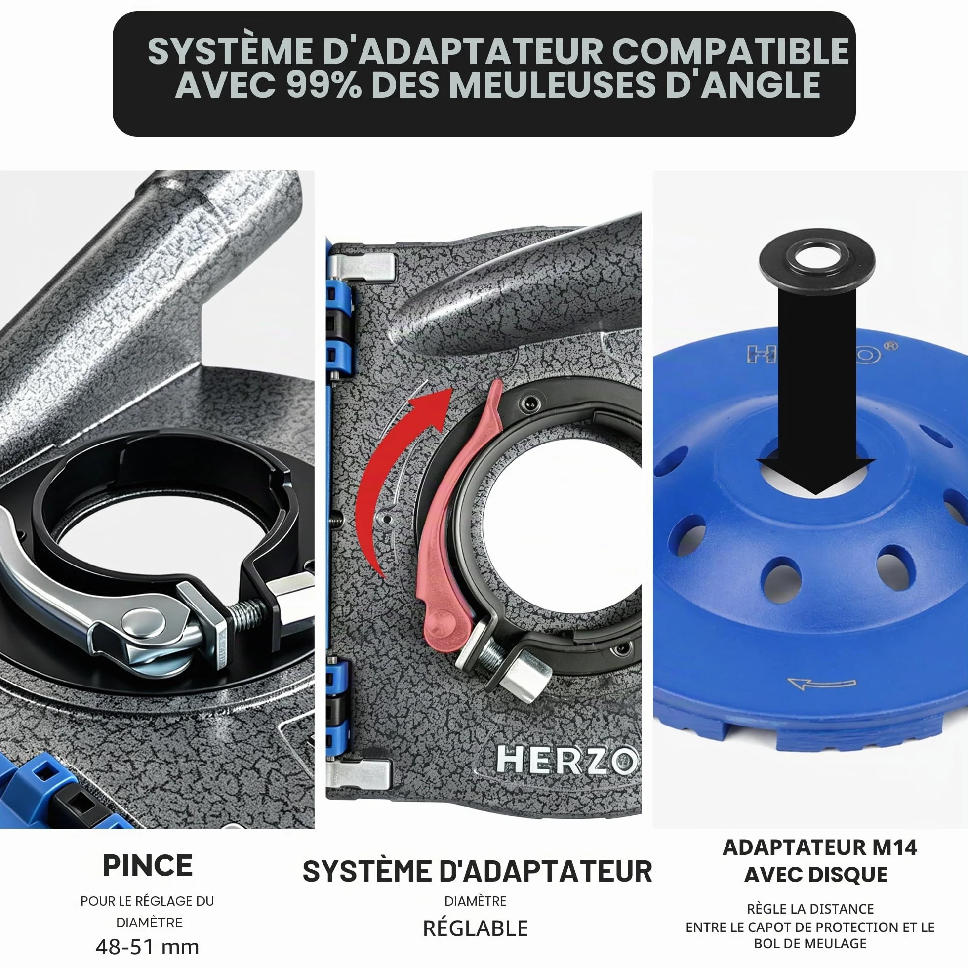 HERZO Capot d'aspiration pour meuleuse d'angle 125 mm aluminium