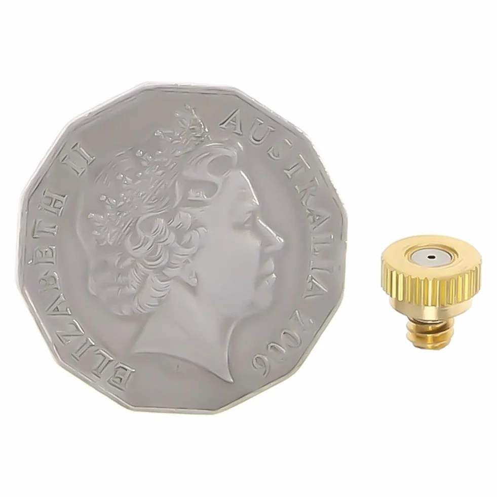 MroMax Lot de 10 buses de brumisation en laiton - Filetage 3/16 - Diamètre de l'orifice de 0,8 mm - Têtes de rechange pour système de refroidissement extérieur, serre, aménagement paysager, contrôle