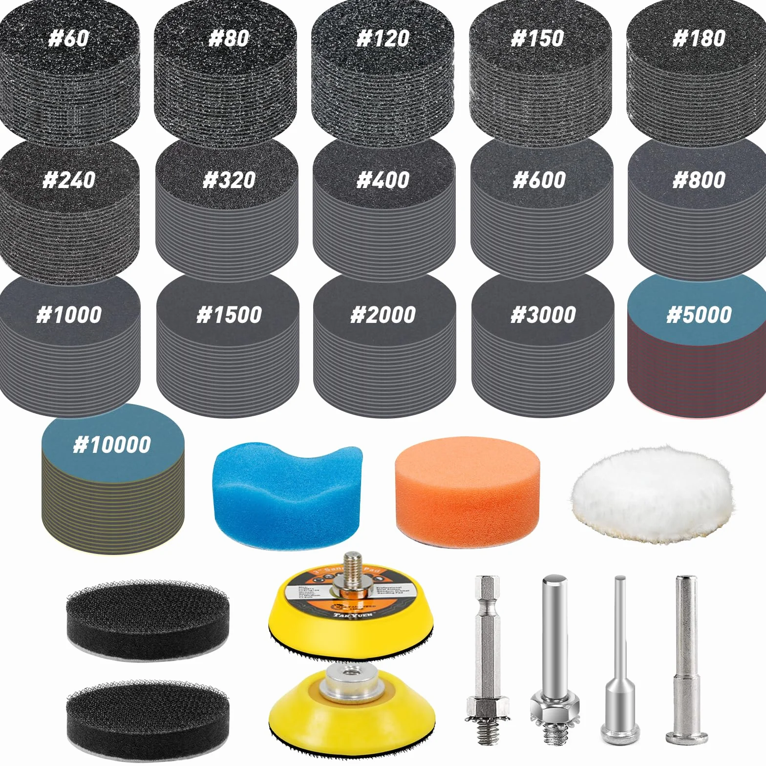 Disque Abrasif 50mm 331 Pièces Papier à Poncer Grain 60-10000 pour Métal Bois