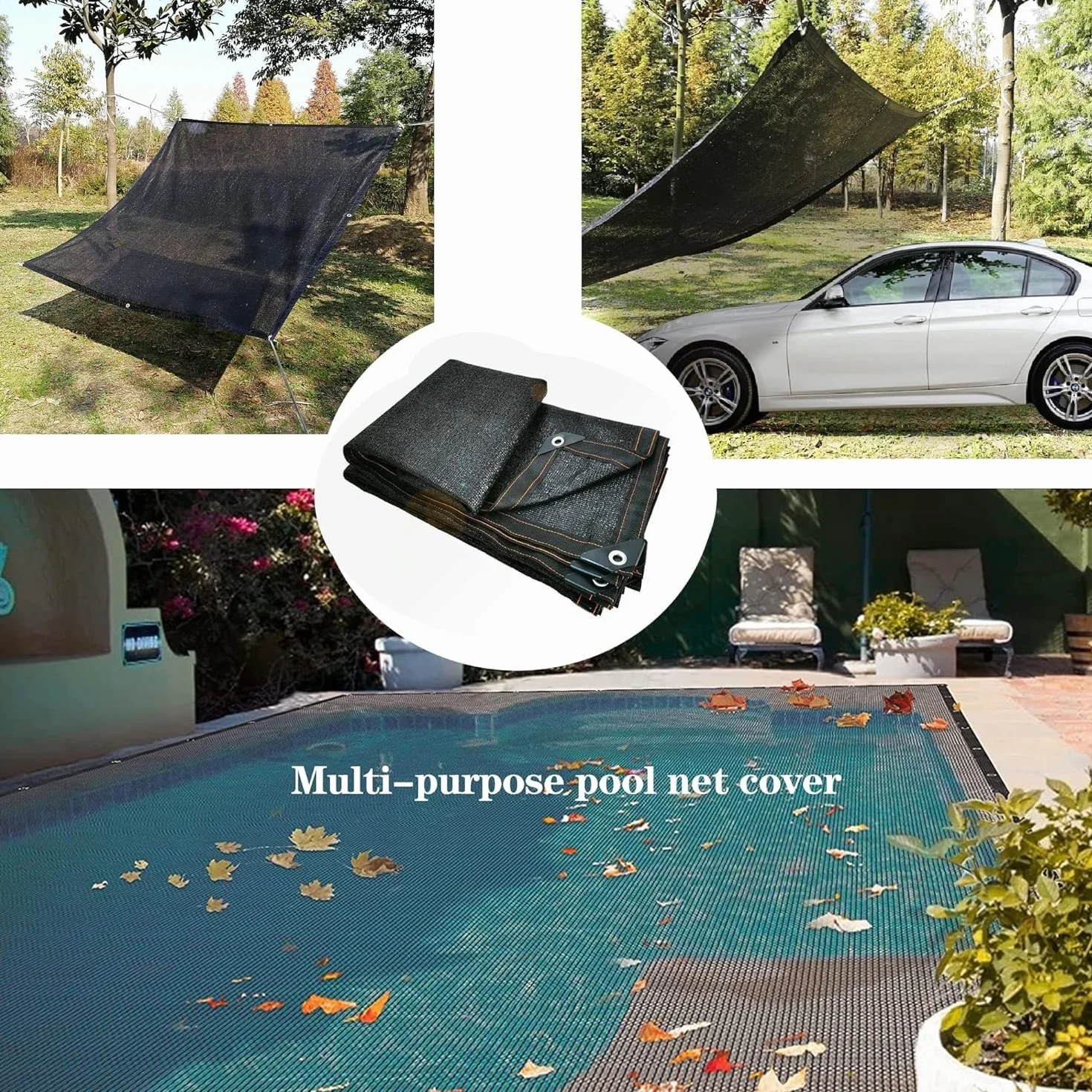 Filet à Feuilles pour Piscine Rectangulaire 4x9m, Couverture Piscine Maille Fine Anti-Débris, Protection UV