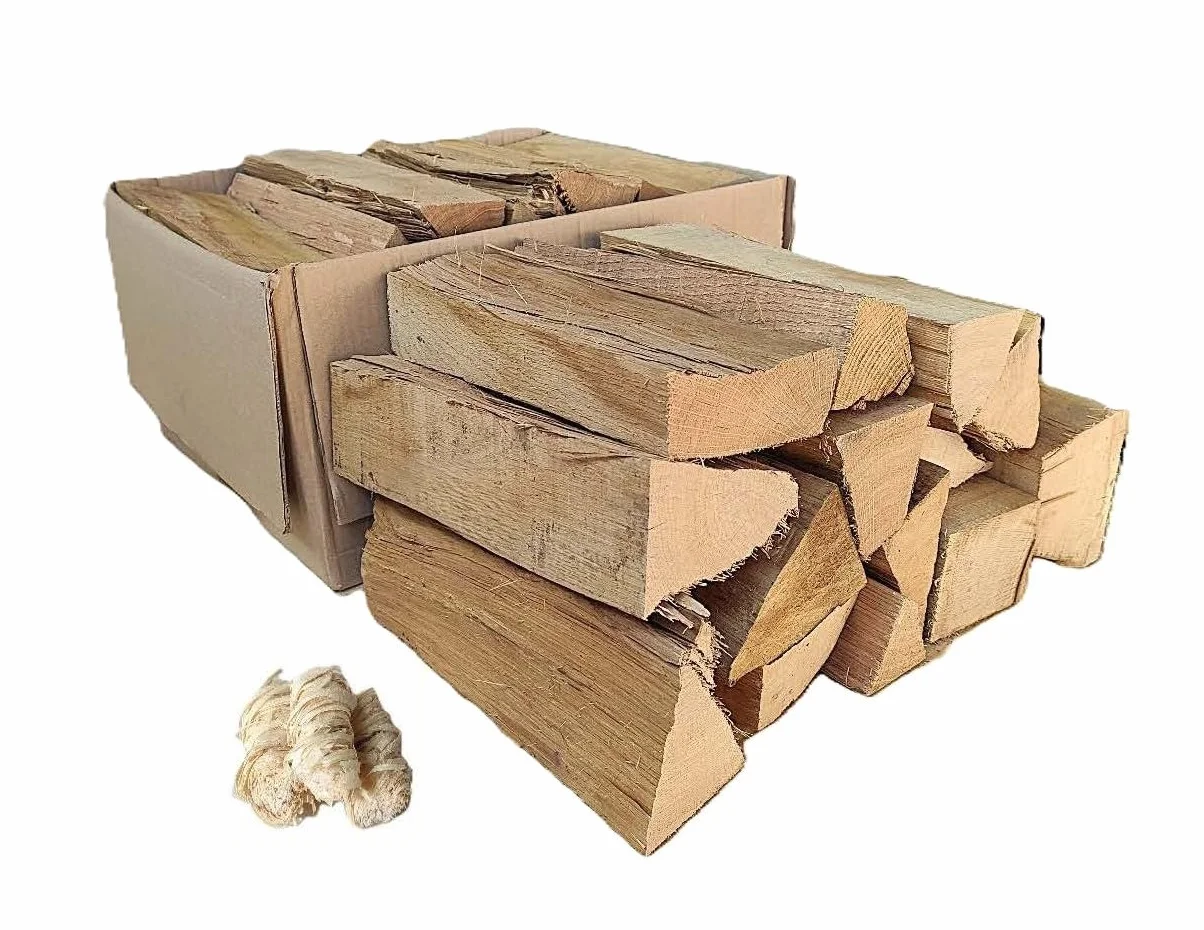 Bois de Chauffage Chêne Sec 10 kg Bûches 25 cm Cheminée Brasero Barbecue avec Allume-Feux