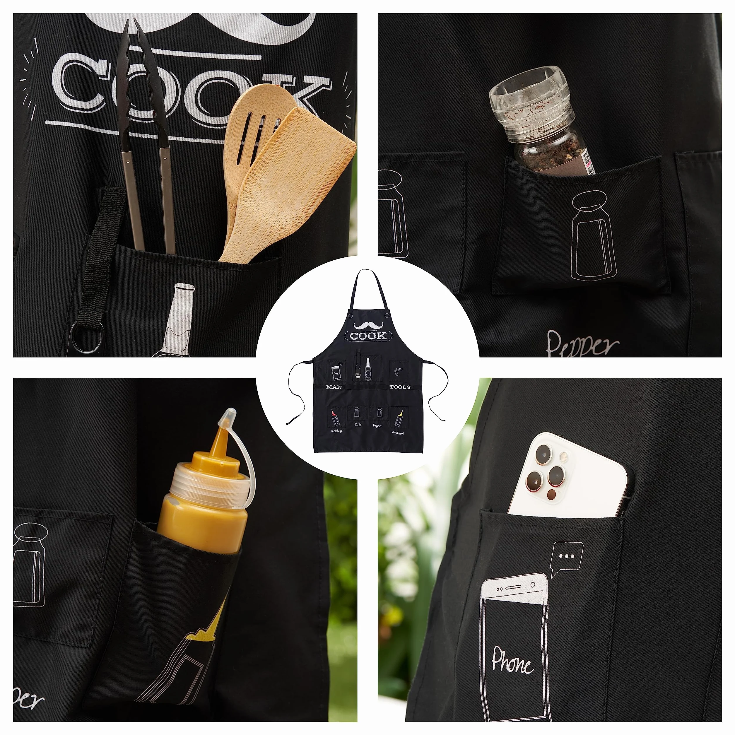 BRAMBLE Tablier BBQ Drôle pour Hommes, Tablier de Barbecue avec Capuche, 7 Poches & Décapsuleur Inclus - Cadeau Original Rigolo pour Noël, Anniversaires, Saint Valentin & Fête des Pères