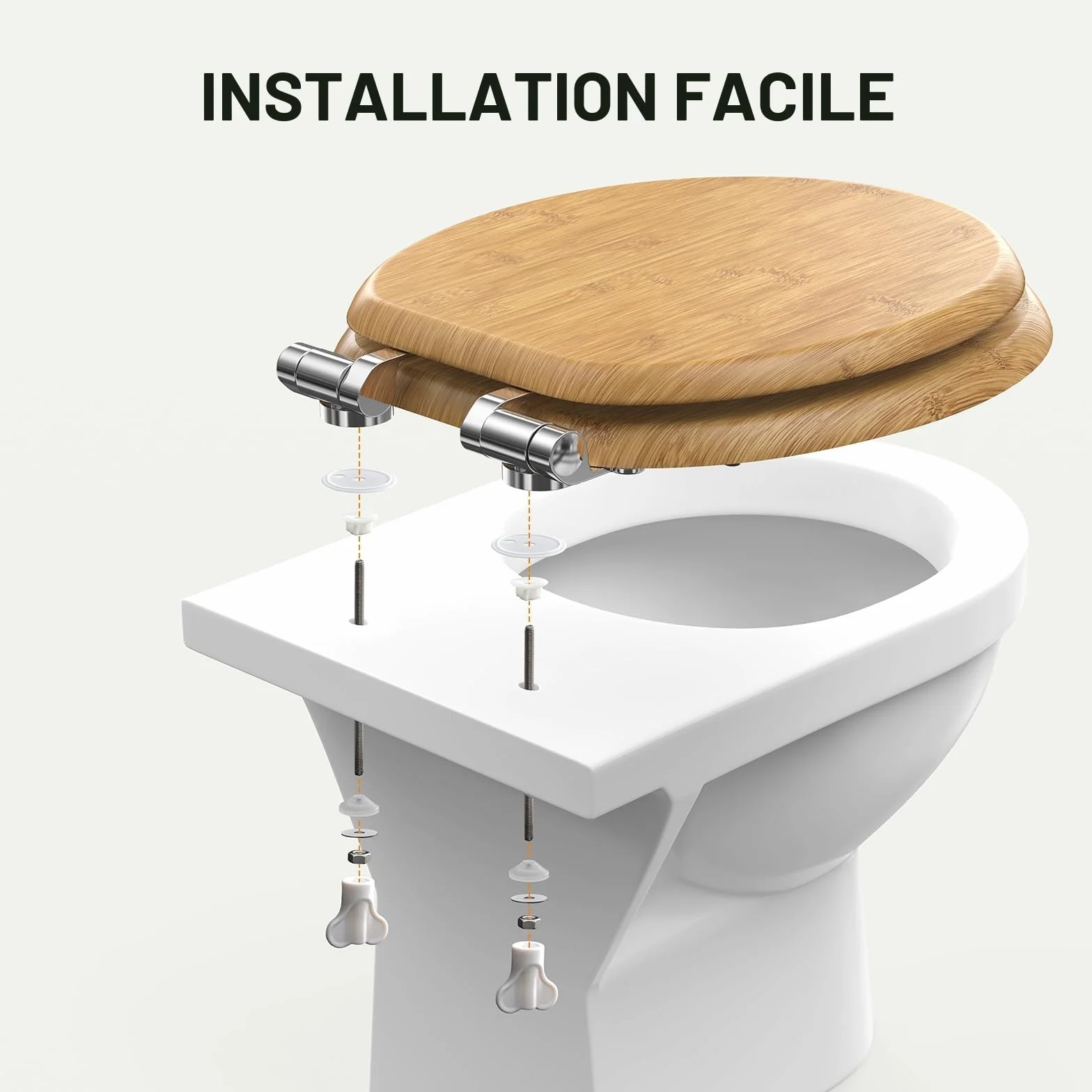 Pipishell abattant wc bois forme O fermeture douce charnières métalliques lisses toilette MDF