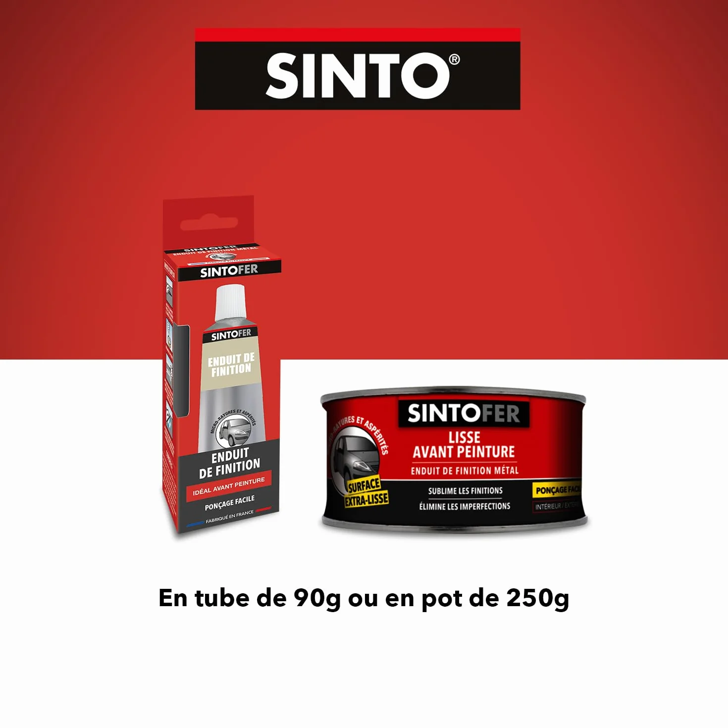 SINTO Enduit de Finition Métal 90g - Prépare le Support, Comble les Micro Aspérités, Séchage Rapide