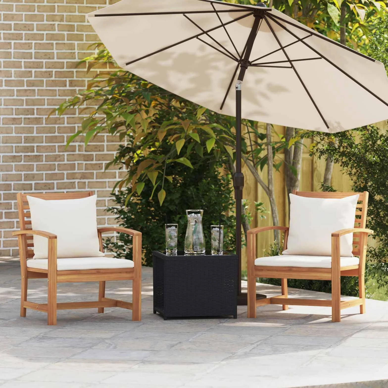 vidaXL Chaise avec Coussin 2 Pièce Marron et Crème 65 x 60 x 76,5 cm, Jardin et Terrasse, Ensemble Meuble d'Extérieur Rustique, Canapé en Teck, Salon en Bois Solide