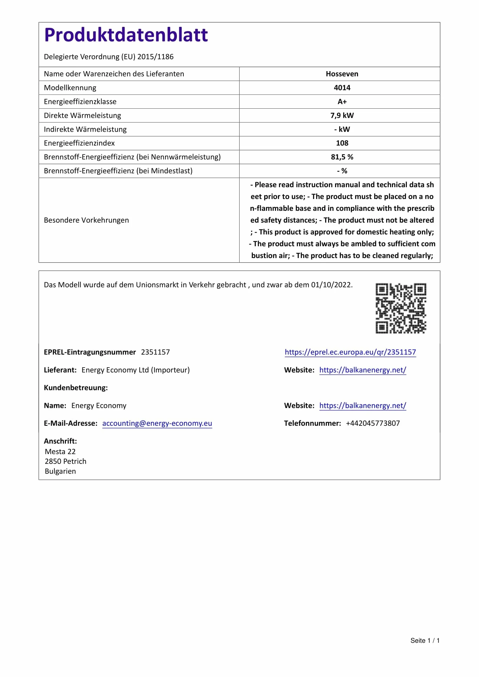 BALKAN ENERGY Cuisinière à Bois 4014 7.9kW