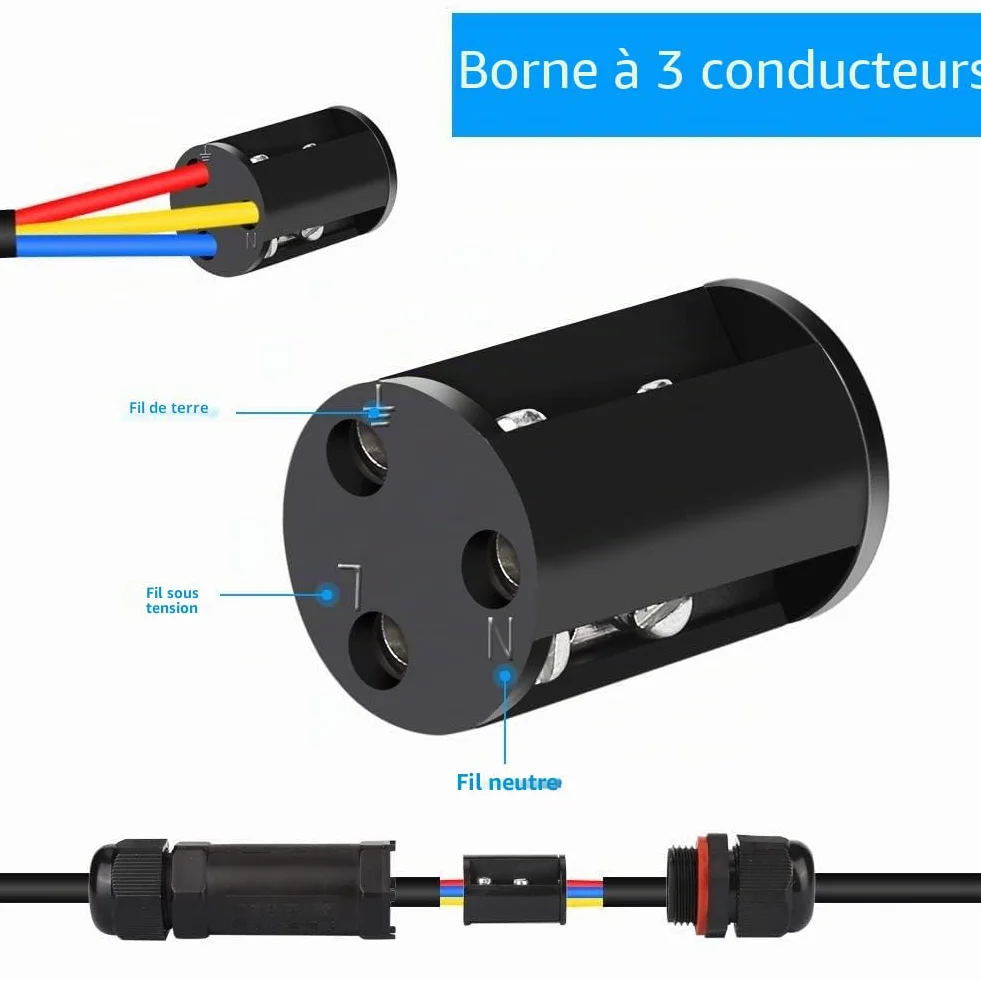 Raccord Électrique Étanche IP68 Polycarbonate Connecteur Câble Boîte Dérivation Extérieur 3 Fils Domino Jonction Ø 1-13 mm 4 Pièces