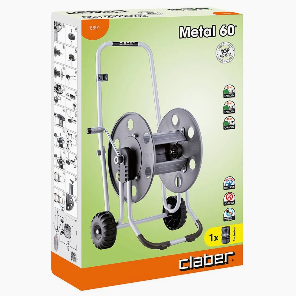 Claber Metal 60, chariot dévidoir en métal pour tuyau d'arrosage