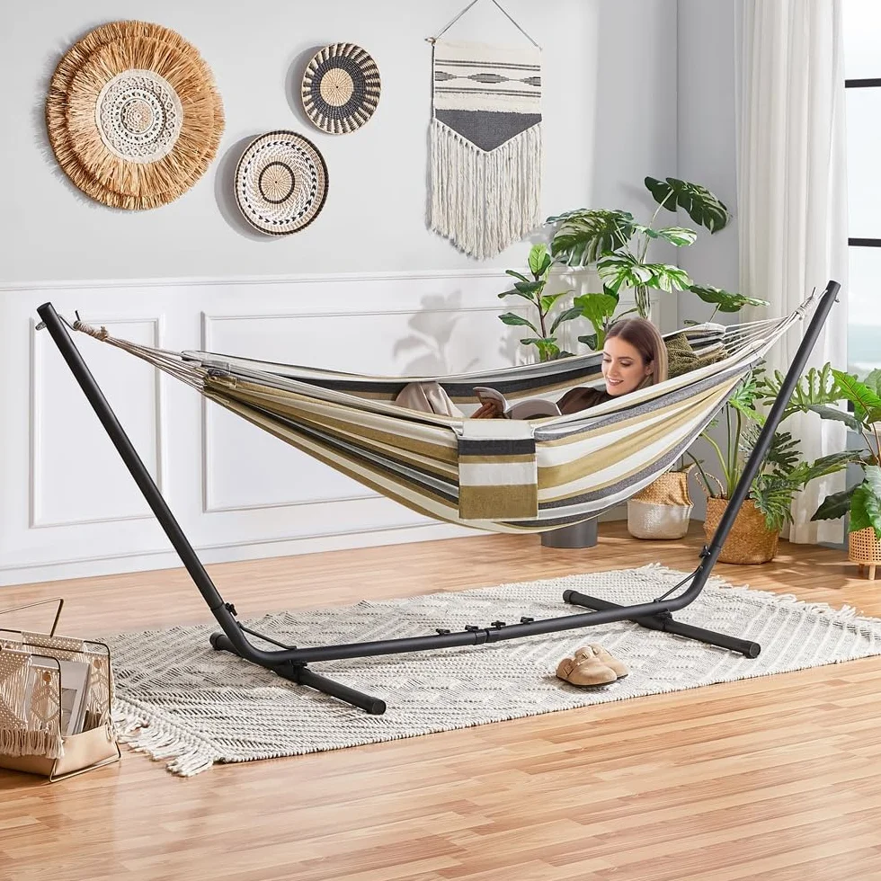 Yaheetech Hamac sur Pied 205 kg Longueur Réglable 294/304/314cm 1-2 Personnes avec Sac de Transport Jardin Camping