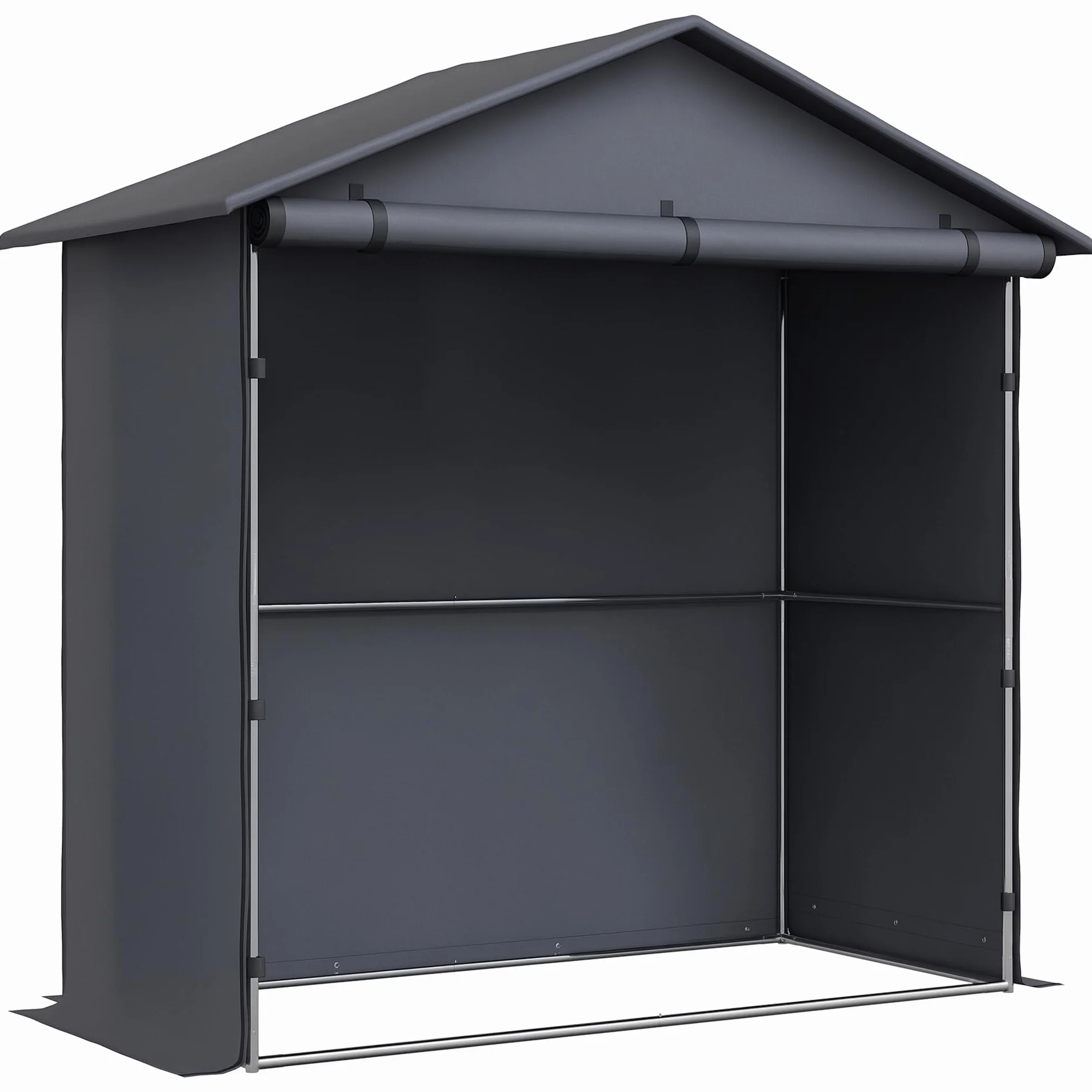Outsunny Tente de Garage 1,1x2 m avec entrée Enroulable, Cordes et piquets, Acier galvanisé et Oxford 420D Tente de Garage extérieure, pour vélos et Outils de Jardin, UV30+, Gris foncé