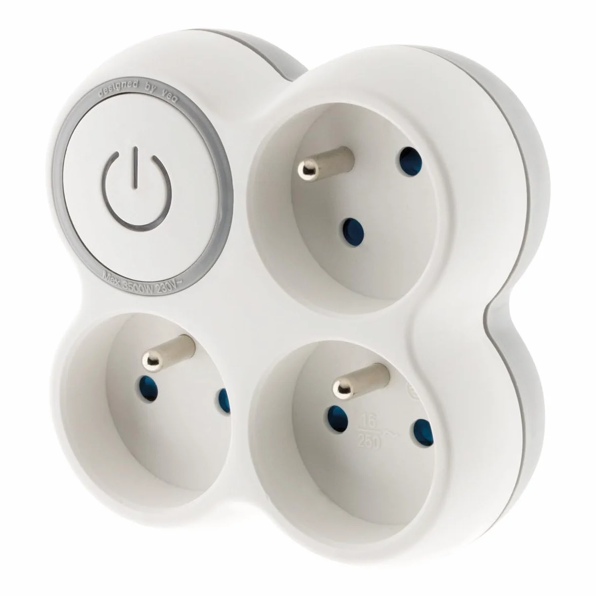 Zenitech 16A 2P+T Façade avec Interrupteur Gris/Blanc Triplite