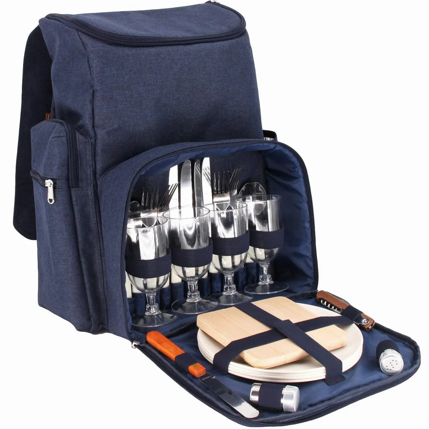 Les Jardins de la Comtesse - Sac à Dos Pique-Nique Escapade - 4 Personnes - Complet avec Compartiment Isotherme - Assiettes Solides et légères - Nombreuses Poches - 29 x 15 x 44 cm (Bleu)