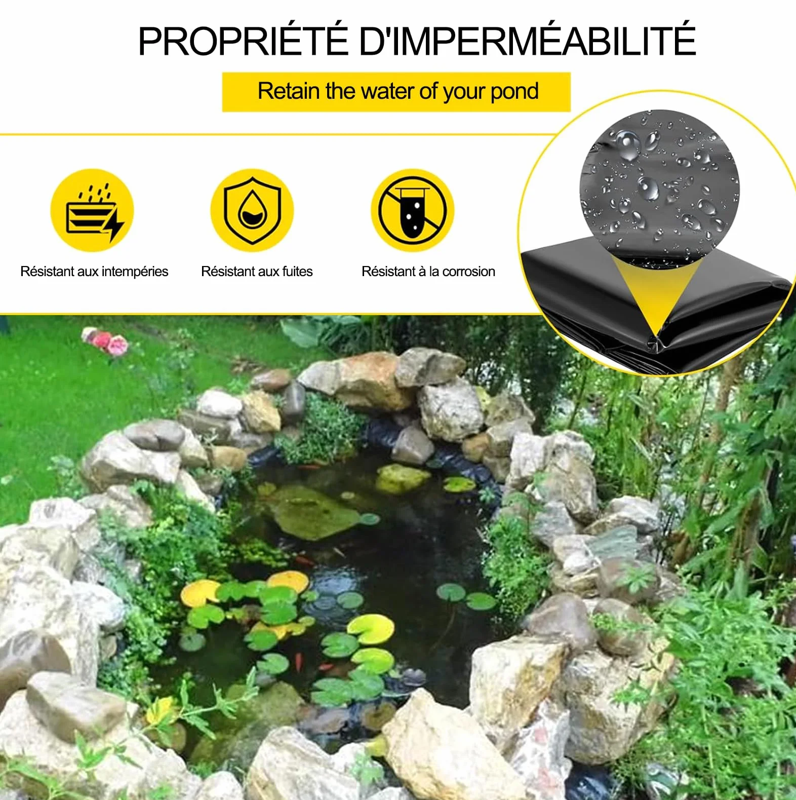 Bache EPDM 7x8.5m Liner Bassin Piscine, Membrane renforcée Film d'étang résistant à la déchirure
