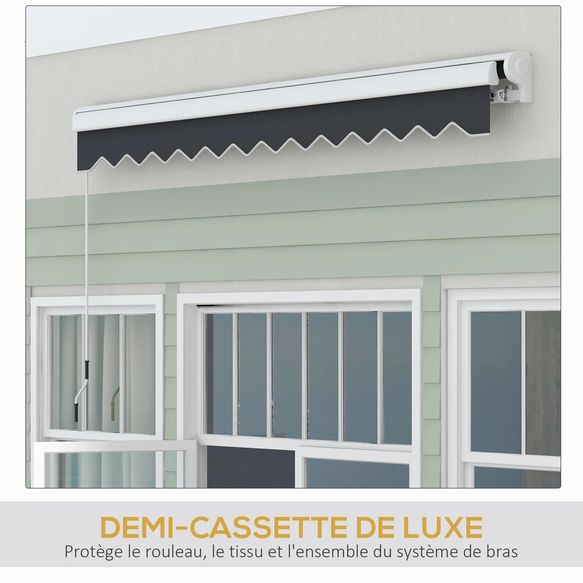 Outsunny Store banne électrique et Manuel rétractable dim. 295L x 250l cm télécommande fournie Aluminium Polyester Haute densité imperméabilisé Anti-UV, Gris