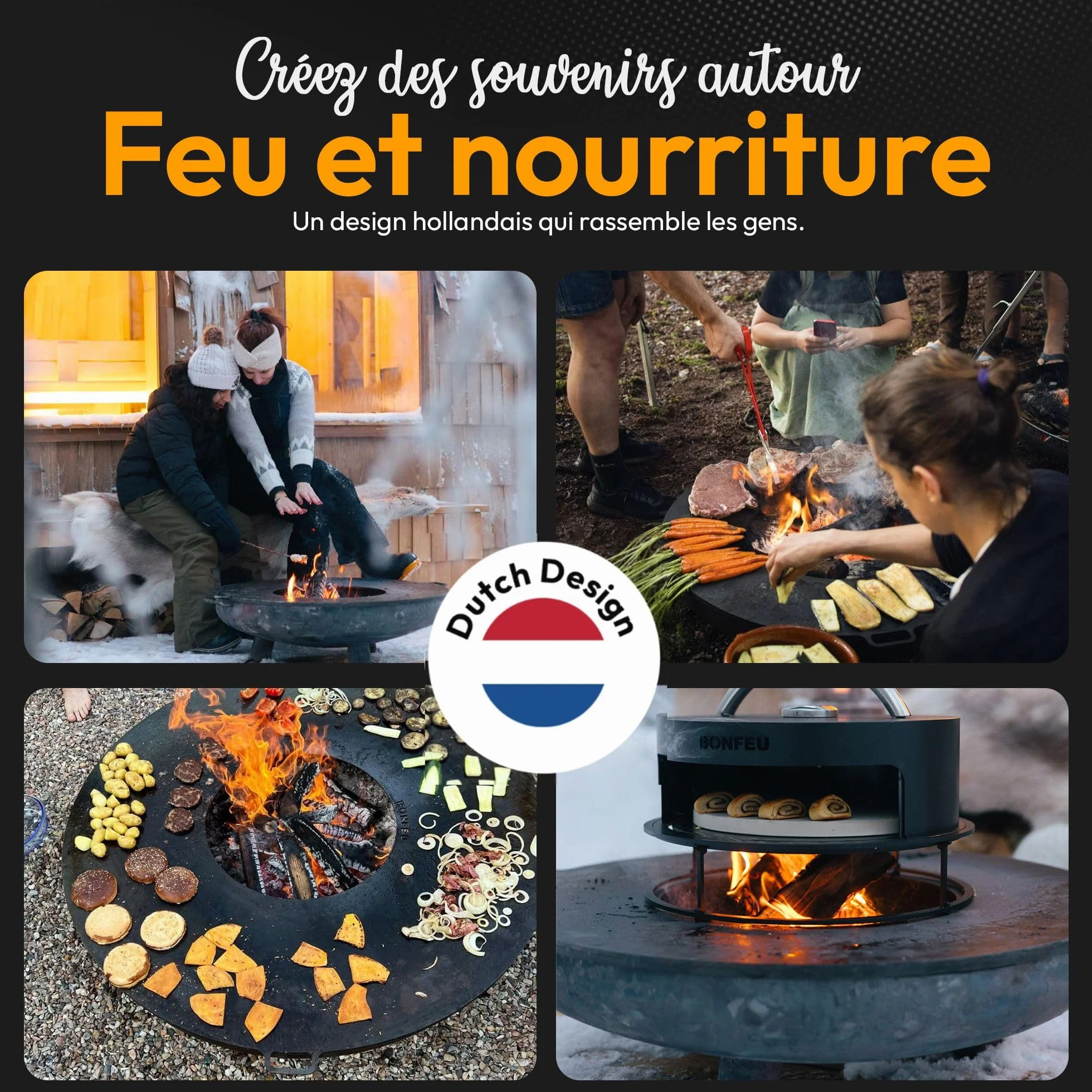 BonFeu BonPlancha Plaque de Grill Ø80cm Gaz & Bois Acier