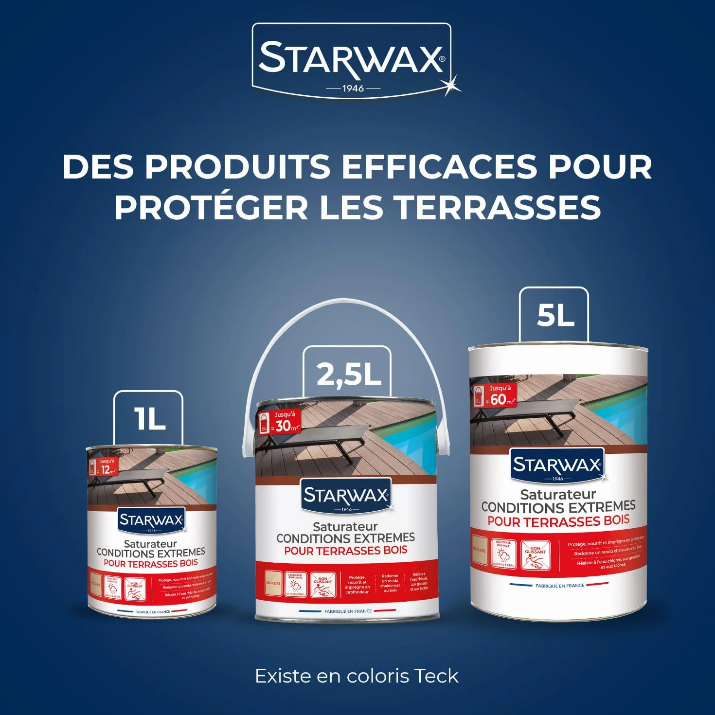 STARWAX Saturateur Bois Extérieur Incolore 5L Conditions Extrêmes UV Intempéries Eau Chlorée