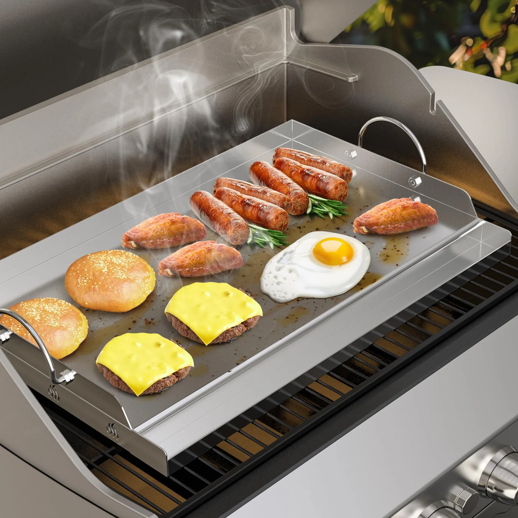 Onlyfire Grande Plaque Plancha en Inox 63.7 x 40.5 cm pour Barbecue Gaz Charbon