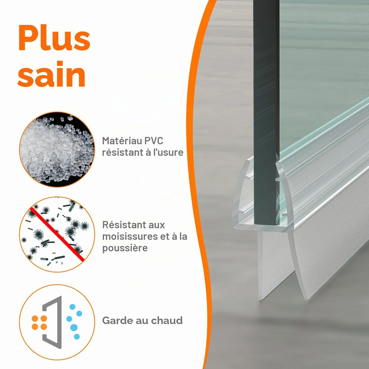 Joints d'étanchéité pour Portes de Douche en Verre 80CM, Vitre 5-8 MM, 2 Pièces, Transparent