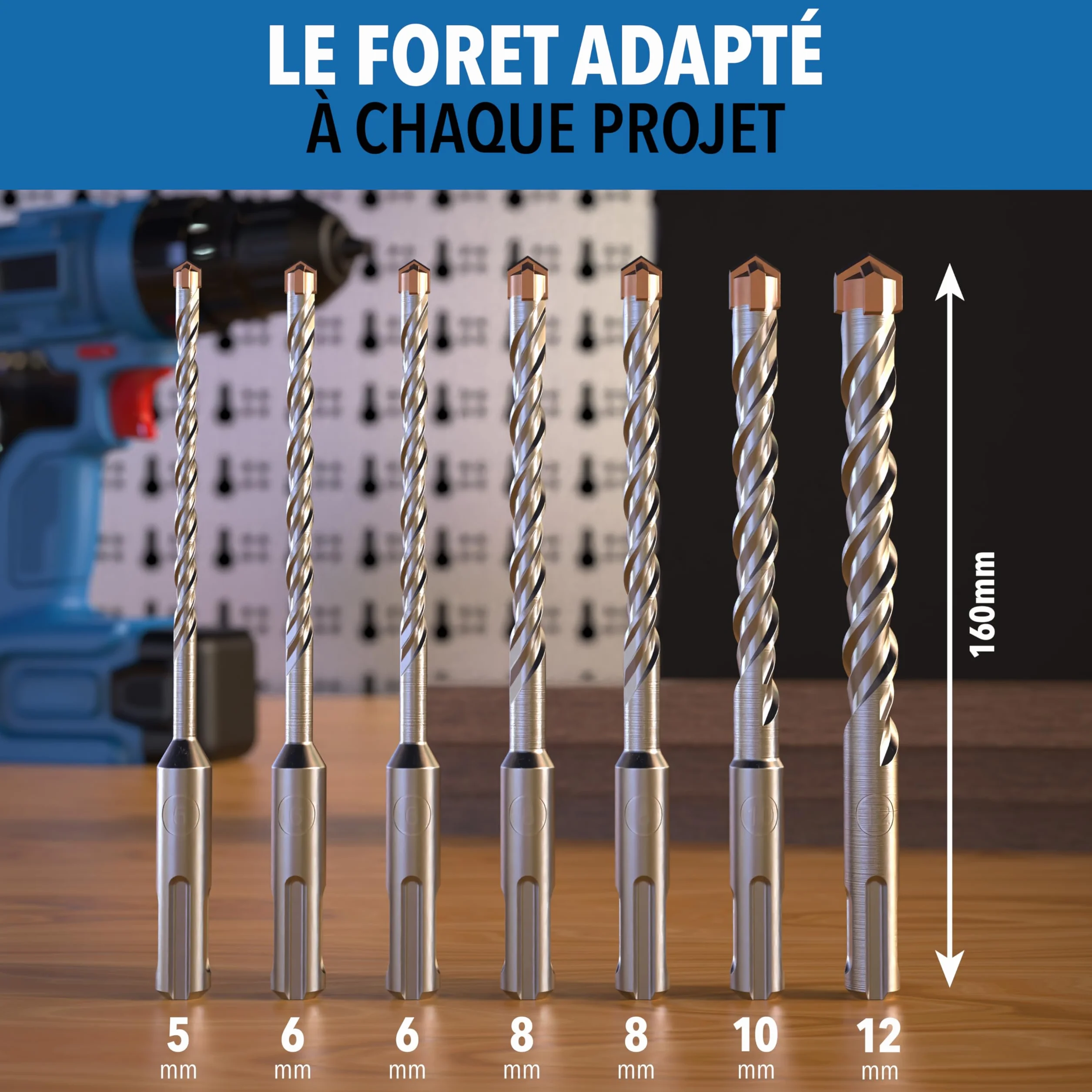STONE REEF Lot de 7 forets SDS Plus professionnels pour béton - 4-12 mm x 156 mm